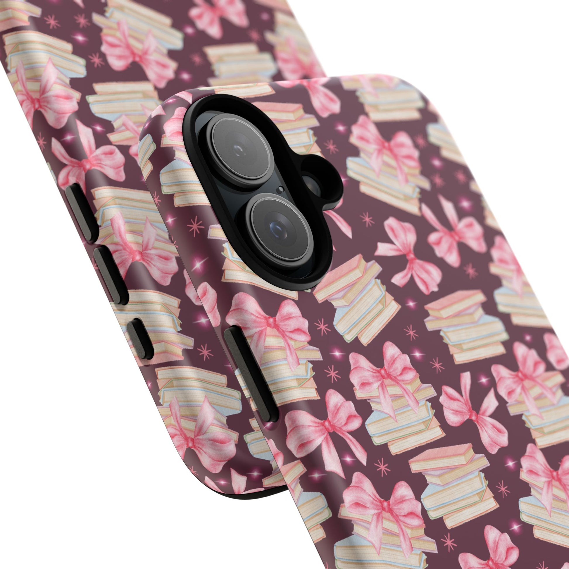 Coquette Pink Bows & Books Phone Case for iPhone 16 15 14 13 12  21 23 Samsung, and Pixel | Stylish Protective Cover Gift for Her Perfect for Floral Lover