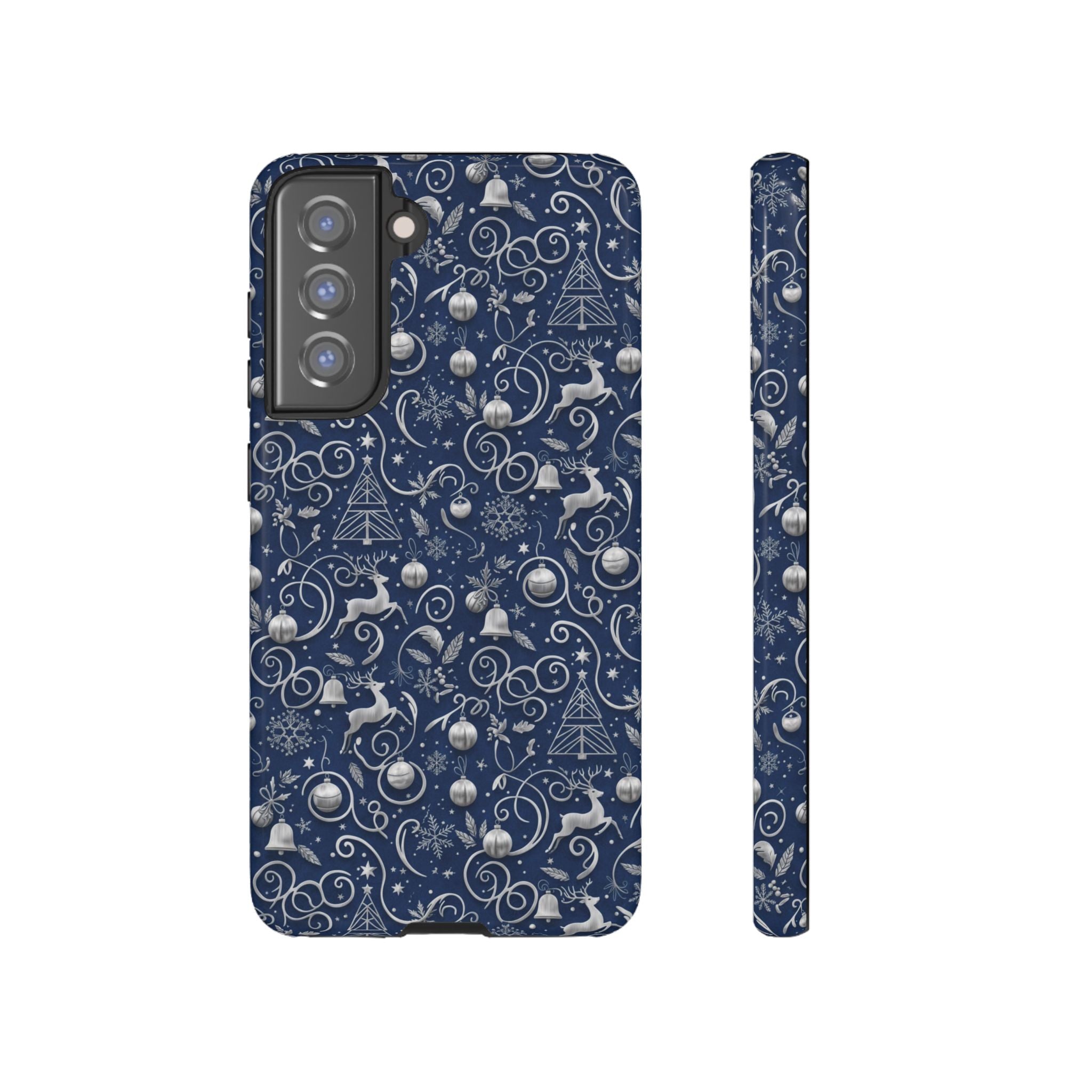 Blue & Silver Christmas Phone Case – Holiday Sparkle Design for iPhone 17, All iPhones & Galaxy | MRSBYVALLE Gift for Her