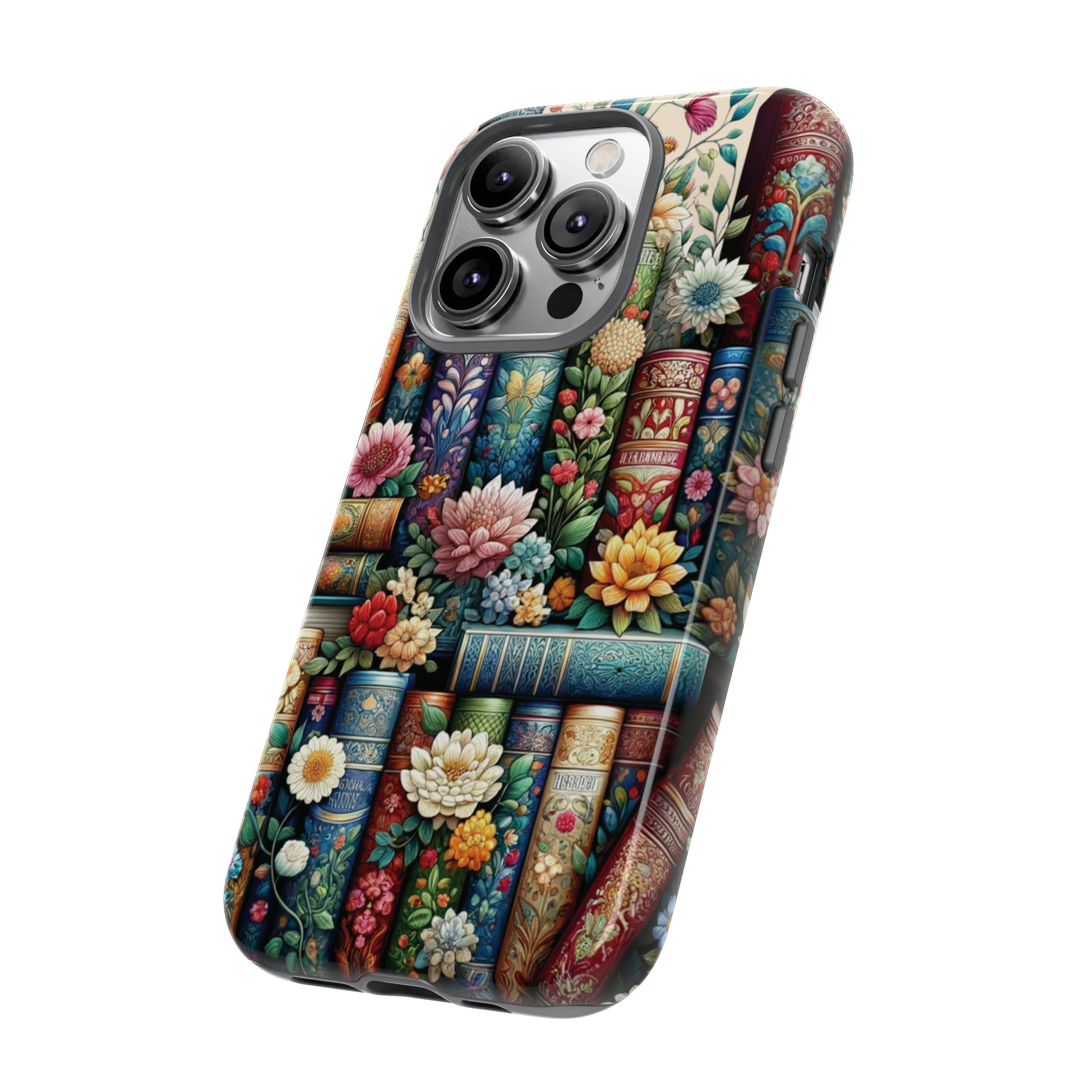 Books and Floral Boho Luxury Phone Tough Case Floral Elegant Durable Stylish for Modern Devices iPhone 15, Samsung iPhone Samsung Accessory Gift for Her.