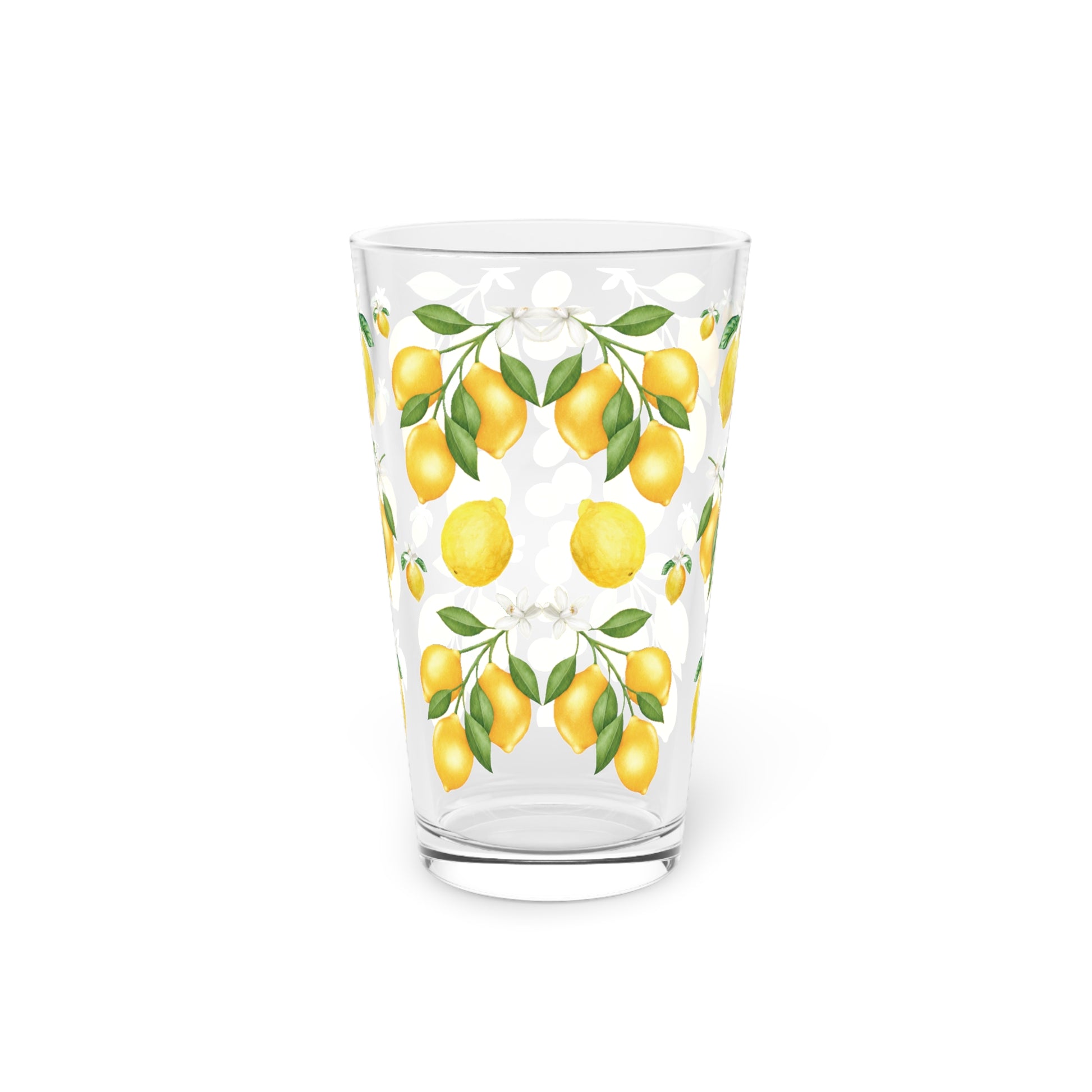 Lemon Bliss: 16oz Pint Glass with Small White Flowers Perfect for Refreshing Your Drinkware Collection with a Touch of Citrus Elegance Durable, High-Quality Glassware Perfect for Parties - MRSBYVALLE