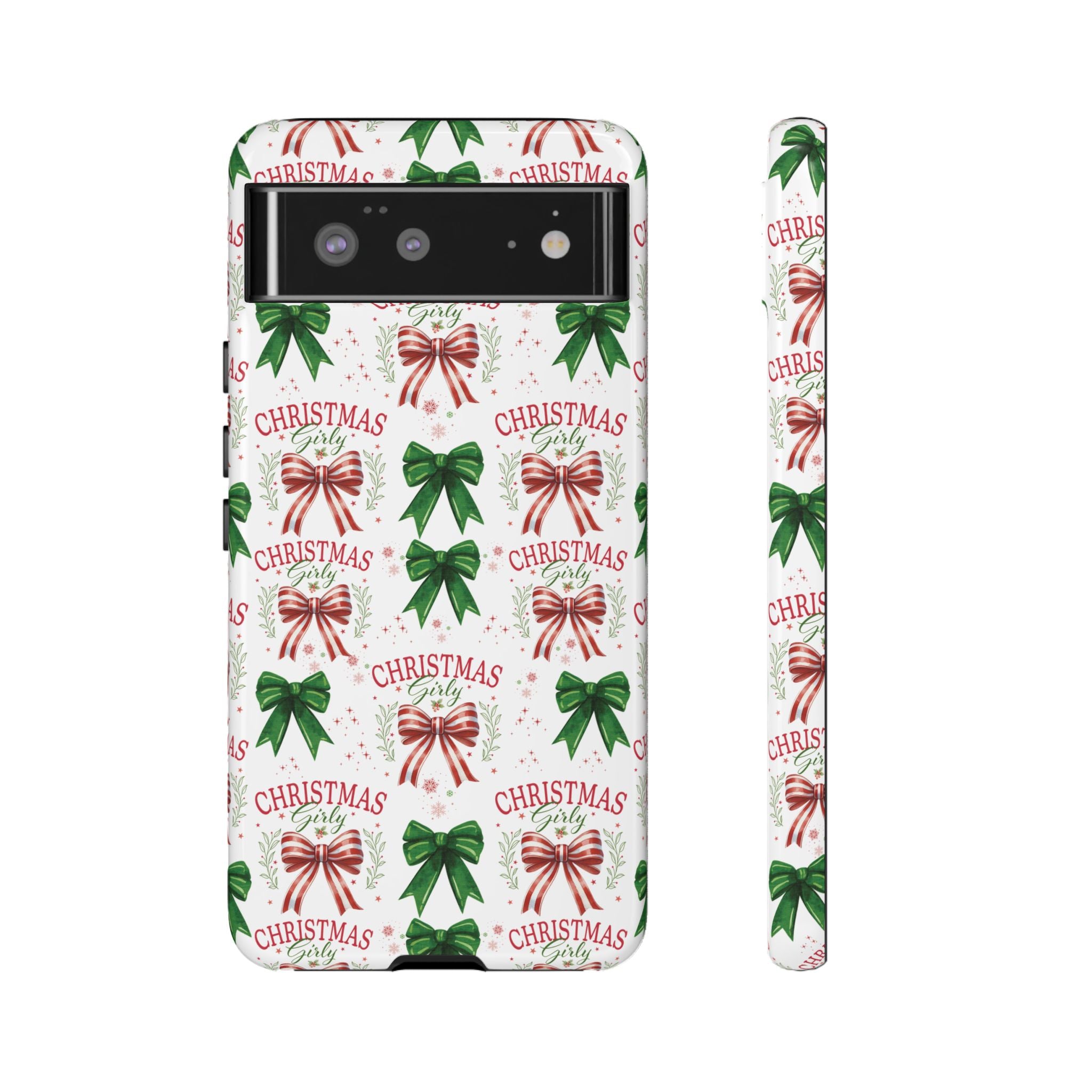 Girly Christmas Coquette Bows Pastel Phone Case for iPhone 17 16 15 23 Samsung, and Pixel | Stylish Protective Cover Gift for Her Perfect for Floral Lover