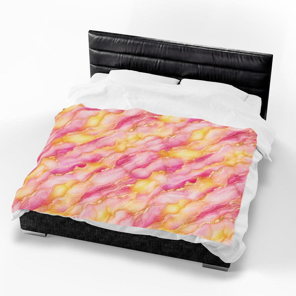 Blush Pink & Pastel Yellow Marble Blanket – Gold Vein Luxury Throw, Soft Cozy Elegant Home Decor