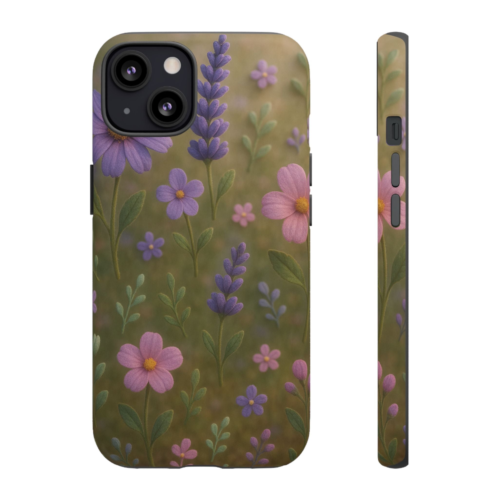 Pastel Flowers 3D Illusion Wildflower Phone Case Cute Pastel Floral Design in Lavender, Pink, Mint Green Aesthetic Protective Case for iPhone and  Android