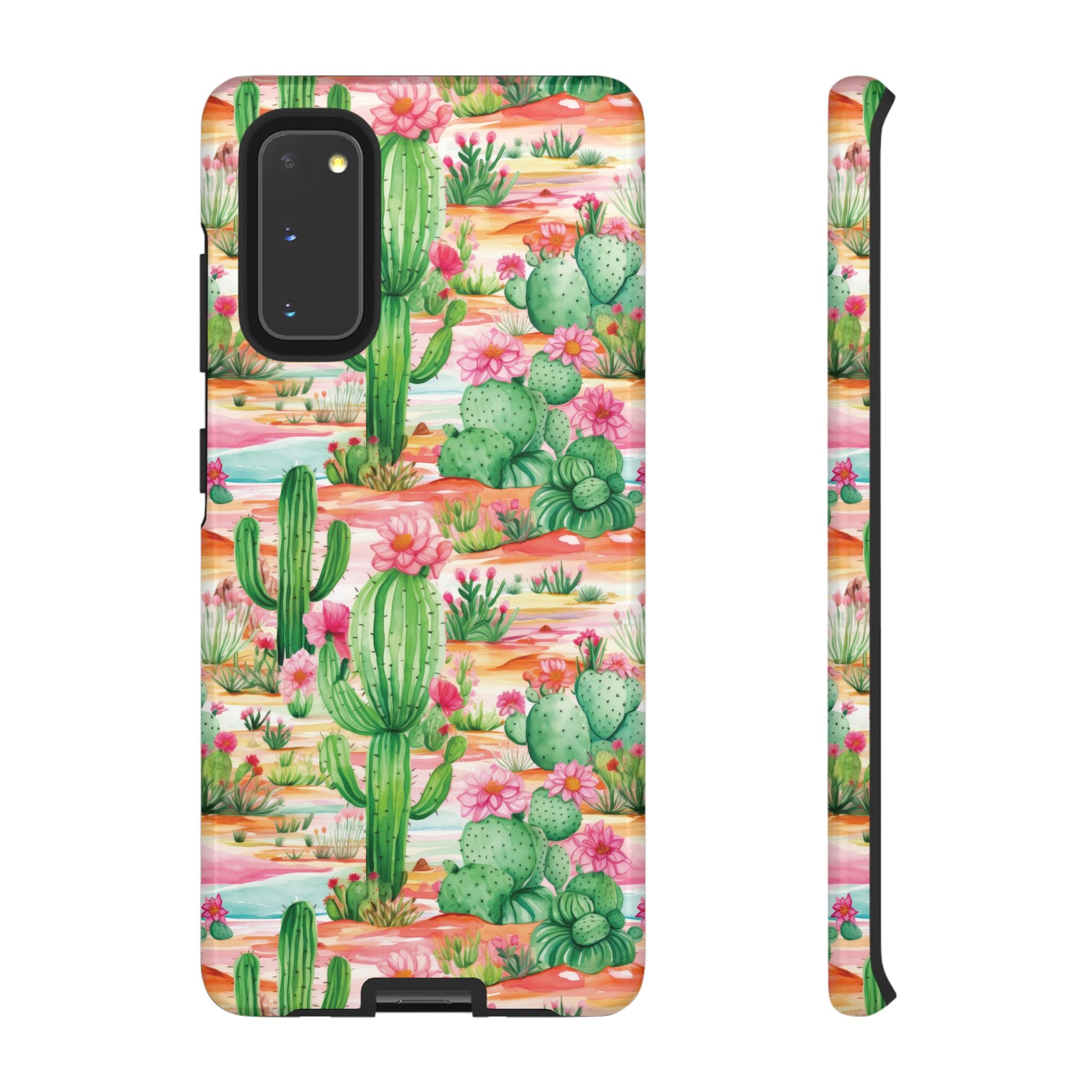 Pink and Mint Green Cactus Phone Case - Tough, Stylish Cover with Cactus Flowers | Durable Protection for iPhone & Android | Fresh Nature-Inspired Design!