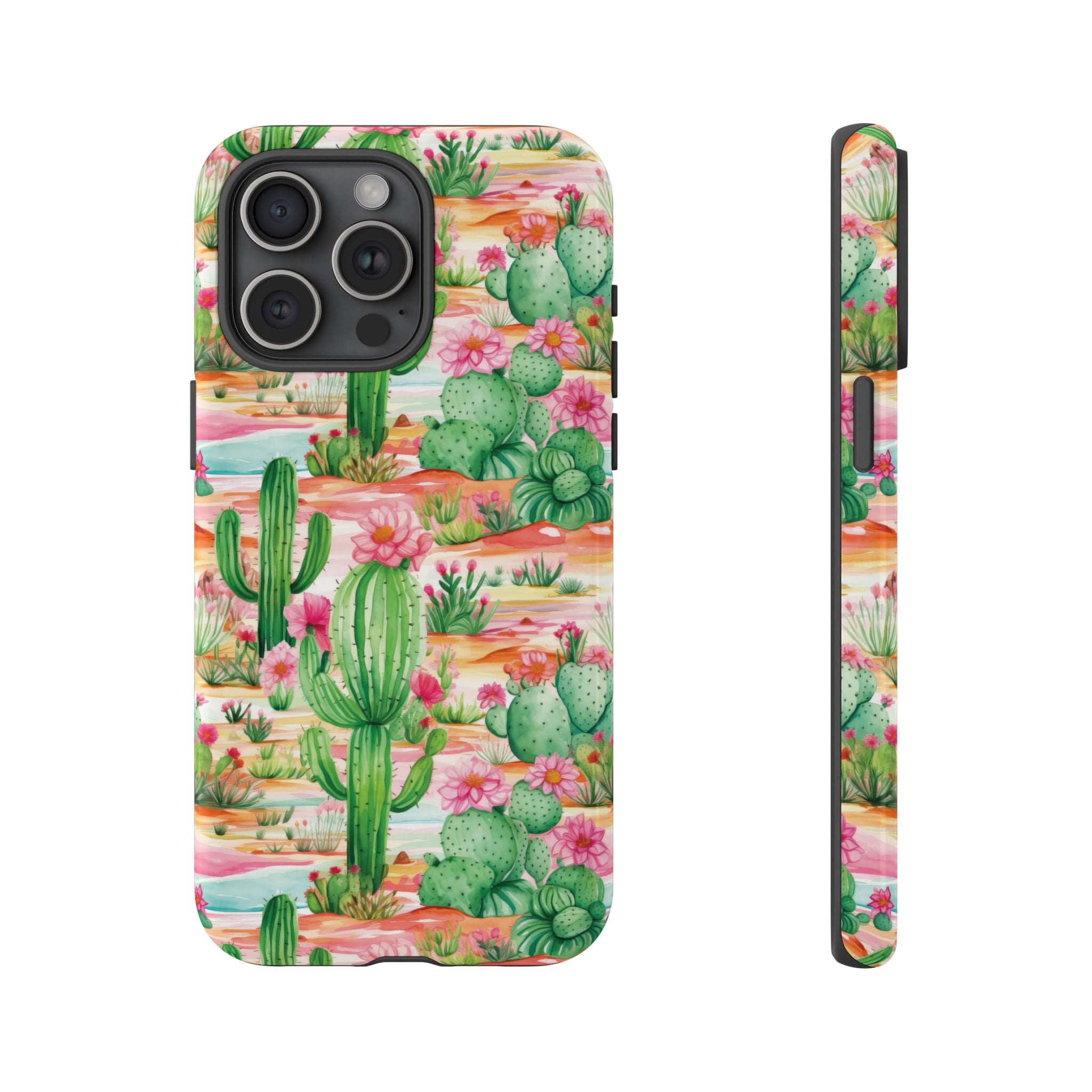 Pink and Mint Green Cactus Phone Case - Tough, Stylish Cover with Cactus Flowers | Durable Protection for iPhone & Android | Fresh Nature-Inspired Design!