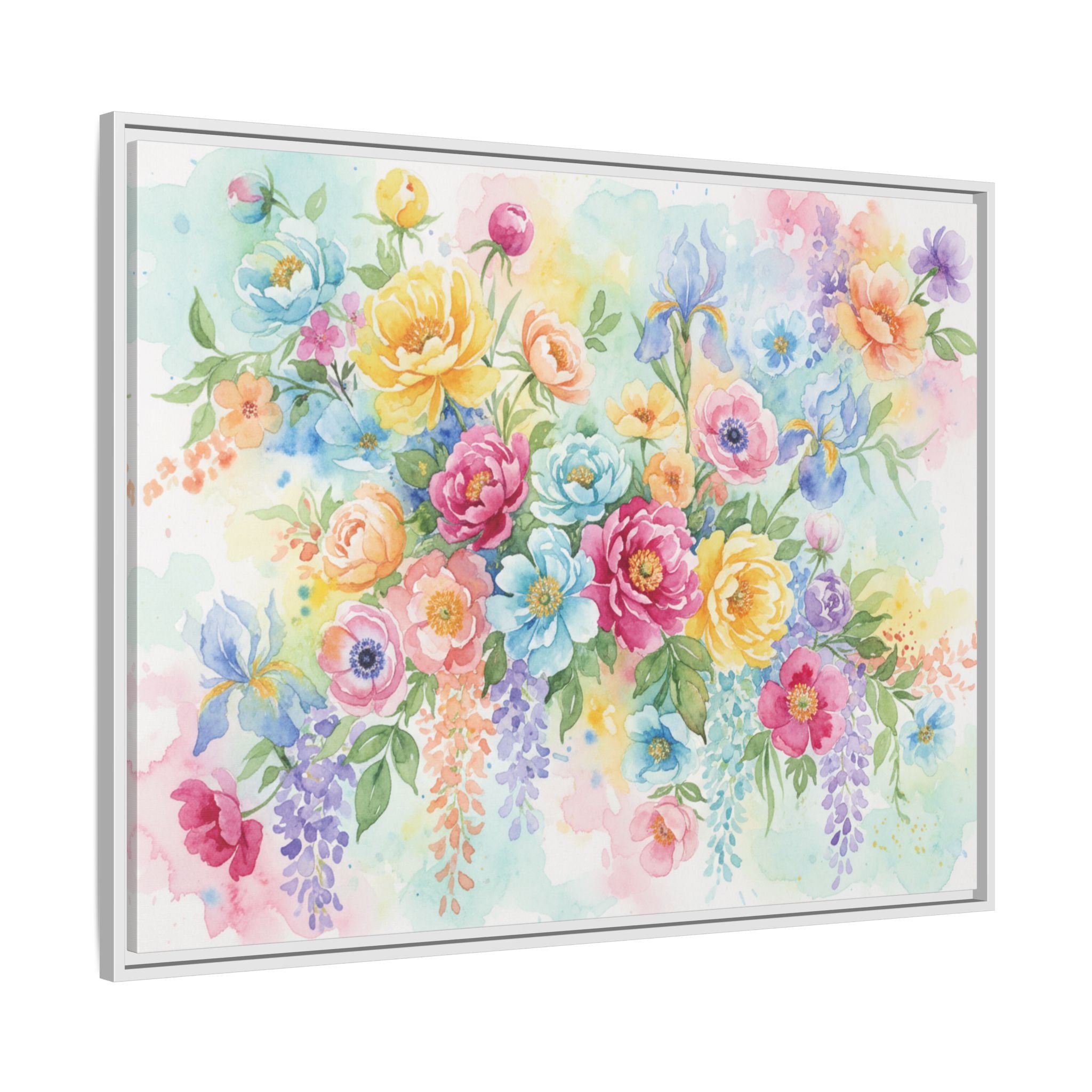Toile Bouquet Floral Aquarelle, Art Mural Mat Encadré | Art Mural Multicolore