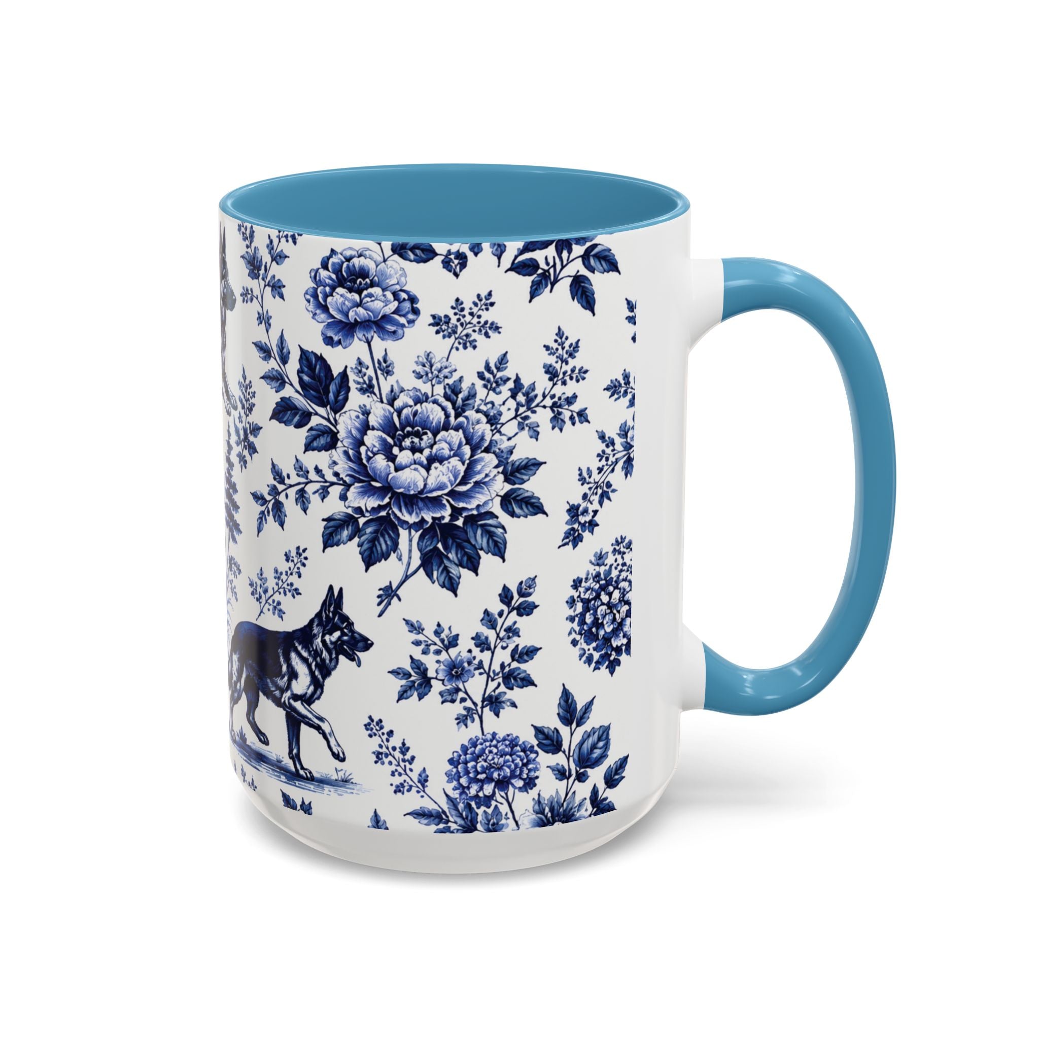 Elegant German Shepherd Floral Mug | Luxury Blue Toile Coffee Mug 11/15oz Accent Ceramic