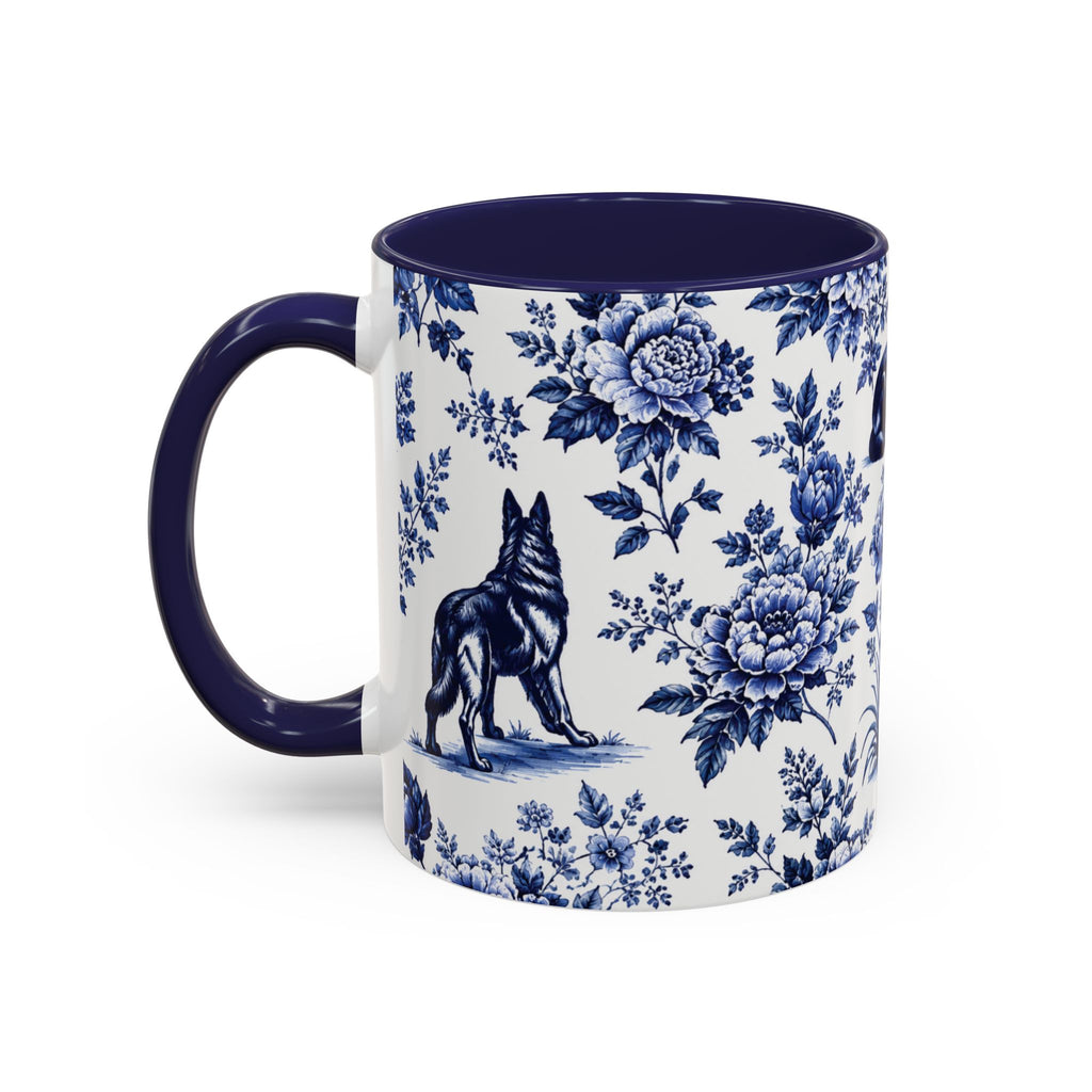 Elegant German Shepherd Floral Mug | Luxury Blue Toile Coffee Mug 11/15oz Accent Ceramic