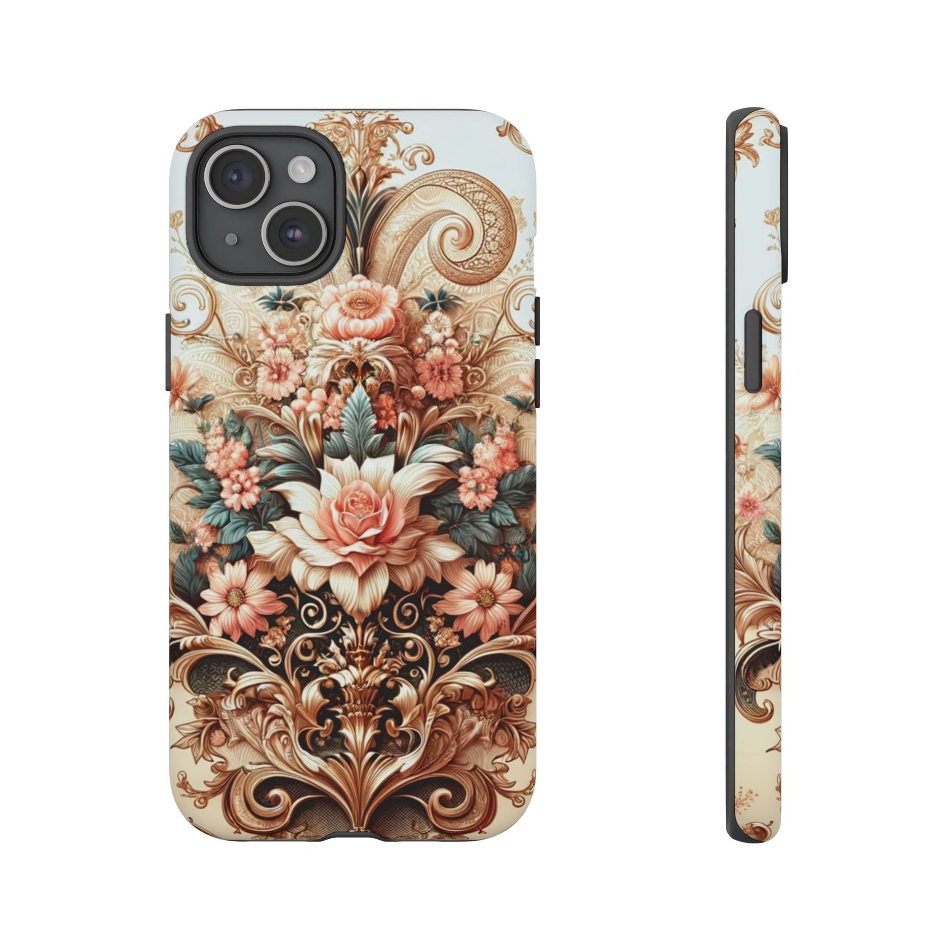 Gold Design Luxury Phone Tough Case Floral Elegant Durable Stylish for Modern Devices iPhone 17, 16, 15, Samsung iPhone Samsung Accessory Gift for Her