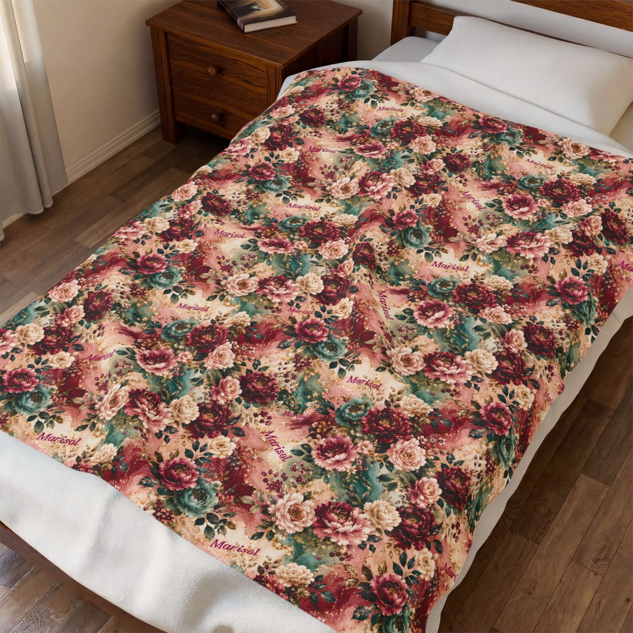 Personalized Luxury Botanical Blanket | Custom Name Velveteen Throw for Women Birthday