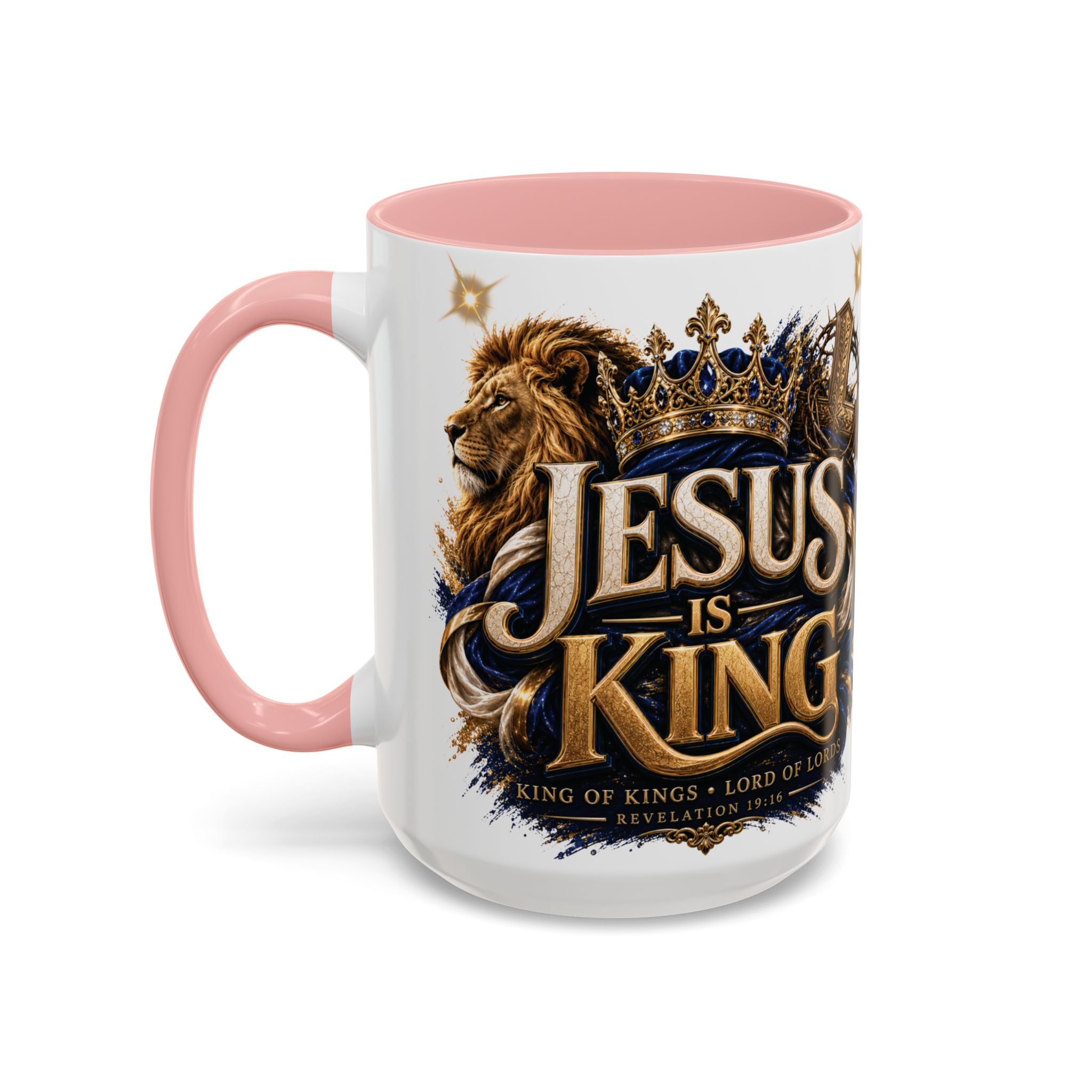 Jesus Is King Coffee Mug Christian Faith Accent Mug (11/15oz) Gift for Dad Mom