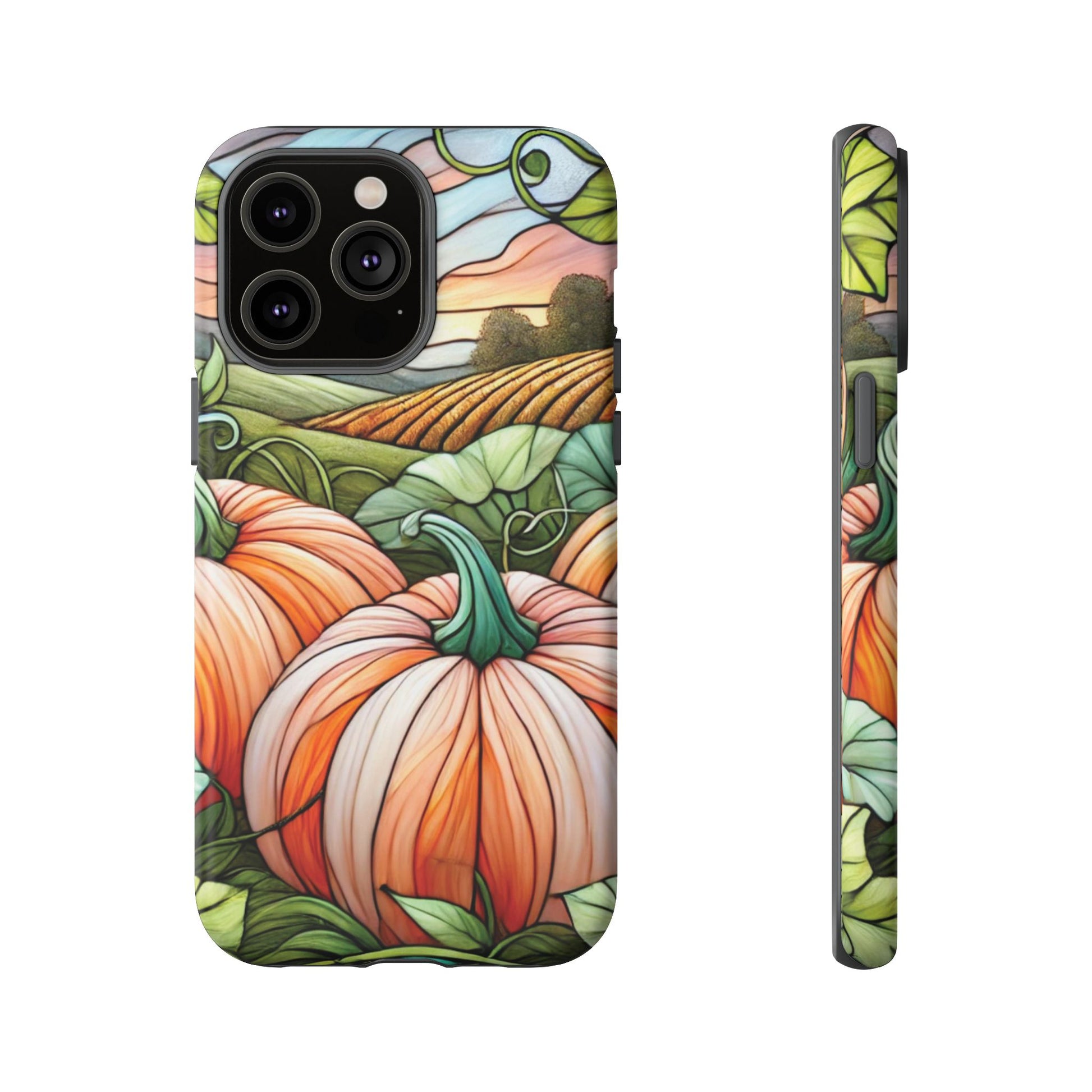 Pumpkins Phone Case Fall Faux Stained-Glass Thanksgiving Cover Pumpkin Lovers Gift for Galaxy S 24 23 22 21 Pixel 5 6 7 8 iPhone 17 , 16 15 14 13 12 Samsung iPhone Samsung Gift for Her