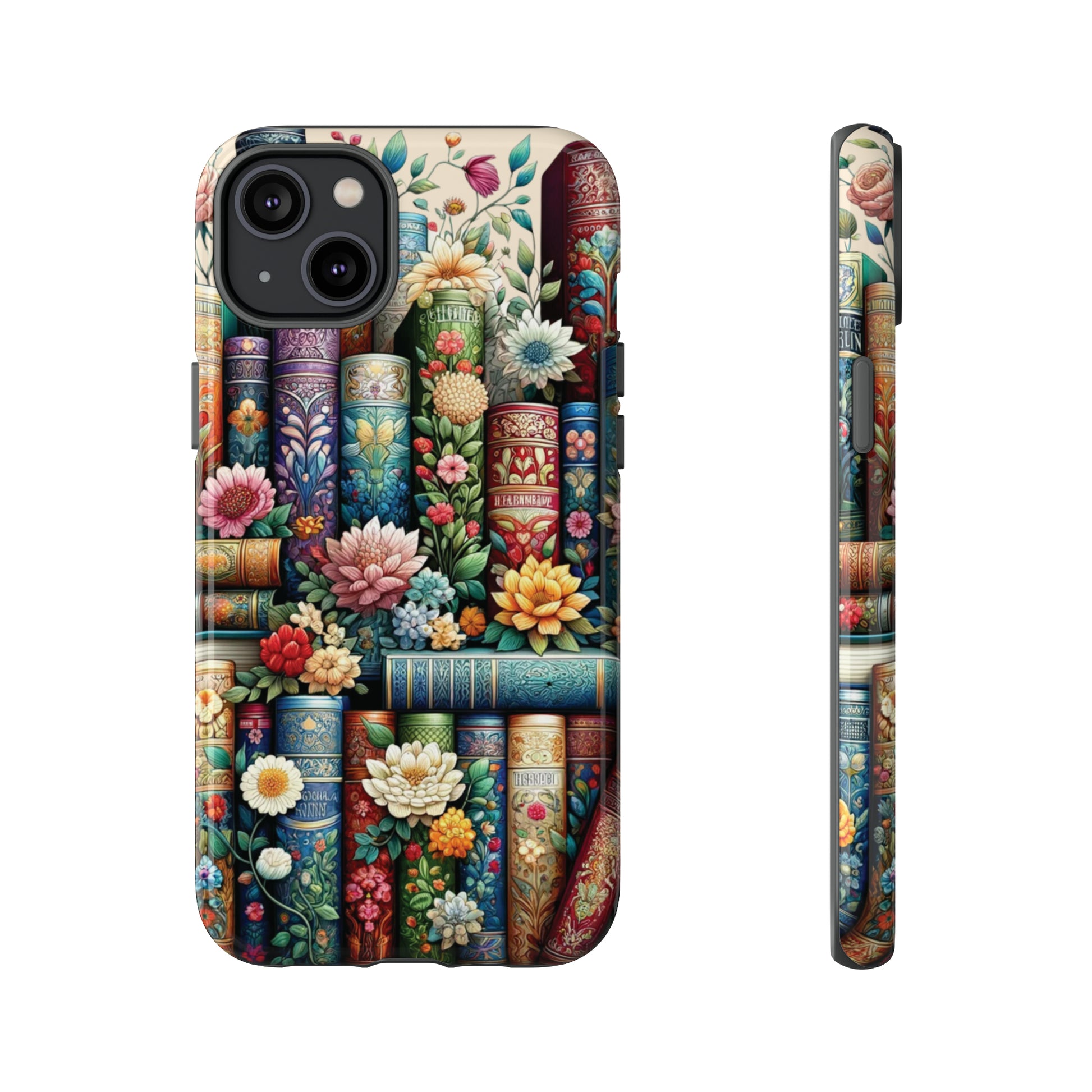 Books and Floral Boho Luxury Phone Tough Case Floral Elegant Durable Stylish for Modern Devices iPhone 15, Samsung iPhone Samsung Accessory Gift for Her.