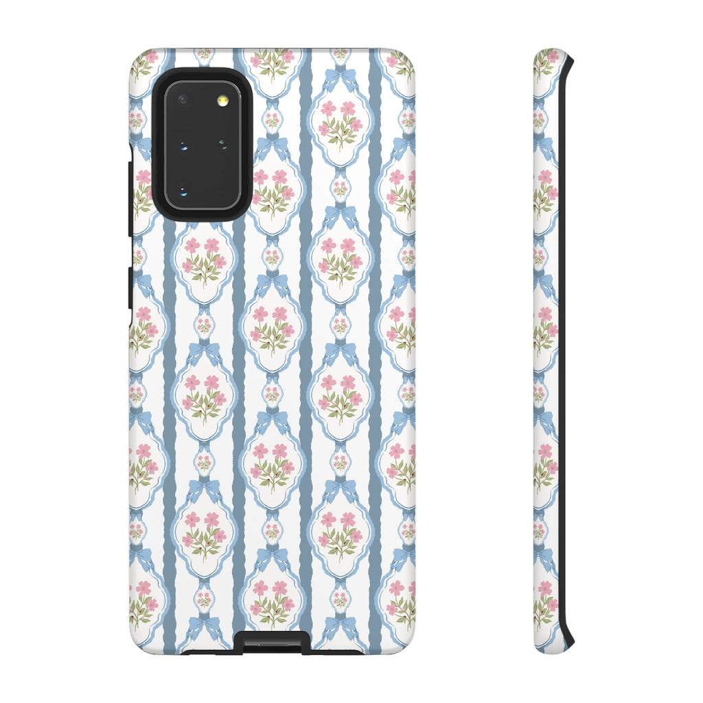 Coque de téléphone Vintage Nœud Bleu et Rose — Motif floral romantique « Tough Cases »