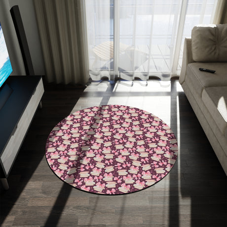 Coquette Pink Bows & Books Round Rug | 60x60 Inches | Vibrant Floral for Boho Chic Home Décor Soft, Stylish, and Perfect for Living Rooms or Bedrooms Entryways Livingroom - MRSBYVALLE