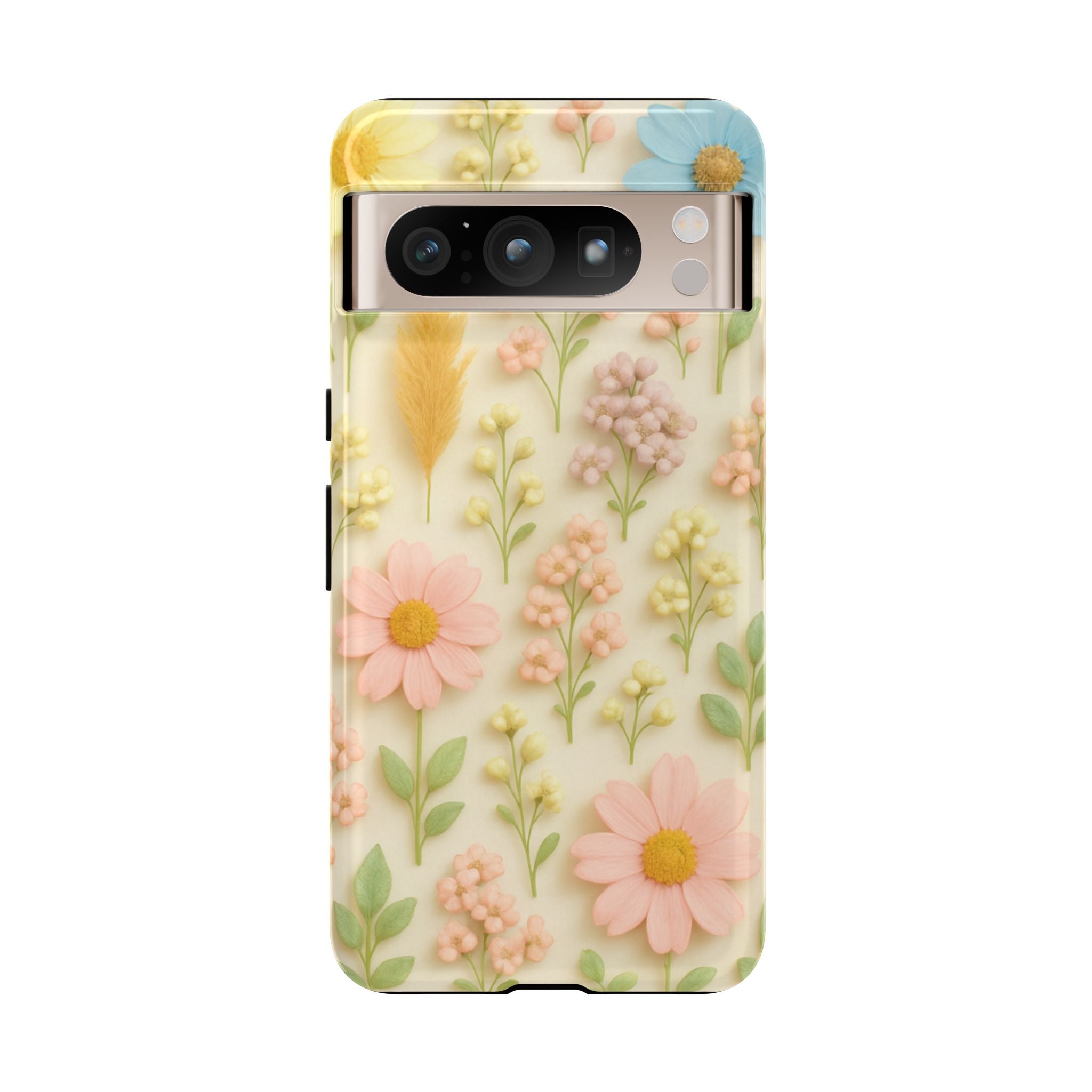 Pastel Dried Flowers Illusion Phone Case 3D Realistic Pressed Floral Design, Bright Botanical Aesthetic, Soft Nature-Inspired CoveriPhone & Galaxy