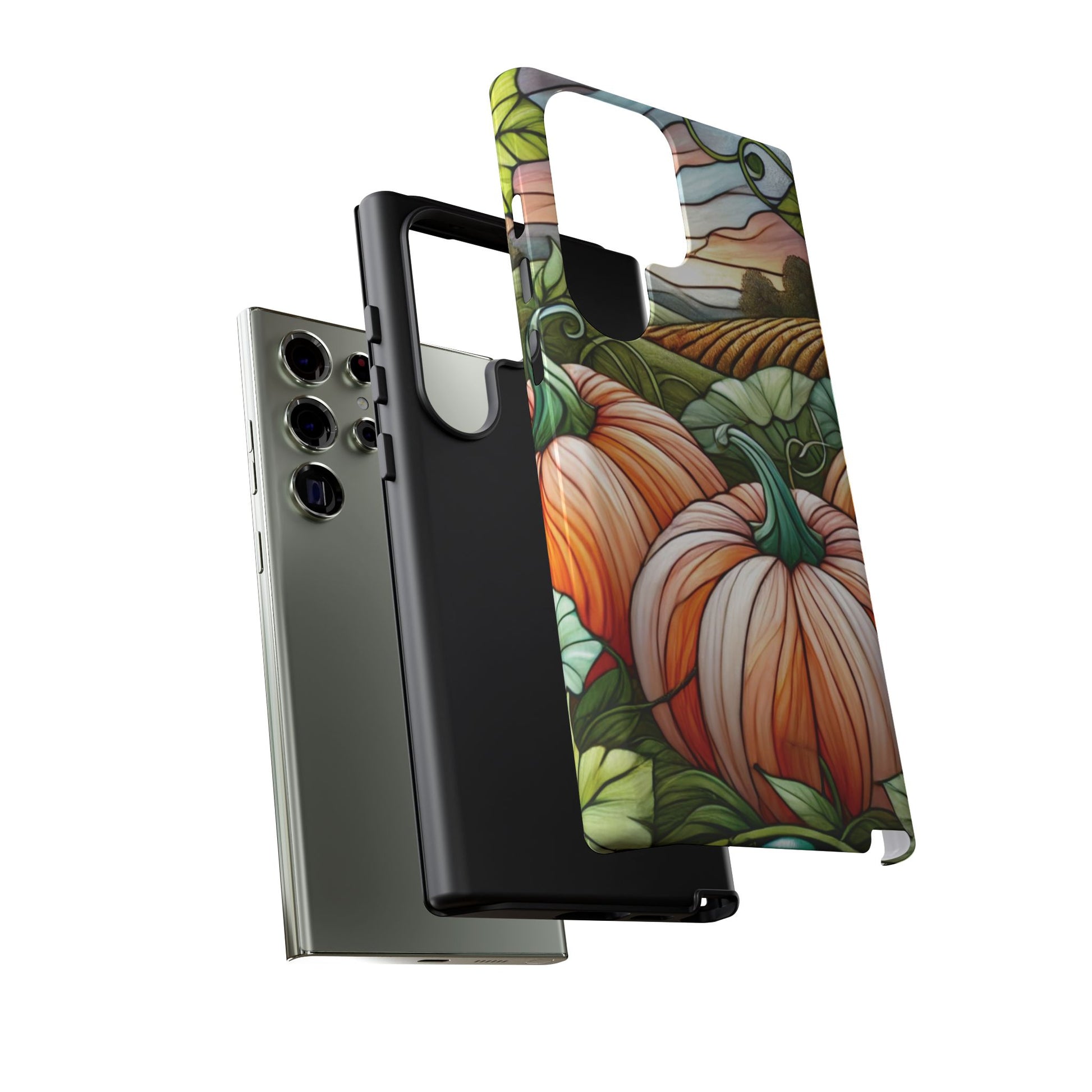 Pumpkins Phone Case Fall Faux Stained-Glass Thanksgiving Cover Pumpkin Lovers Gift for Galaxy S 24 23 22 21 Pixel 5 6 7 8 iPhone 17 , 16 15 14 13 12 Samsung iPhone Samsung Gift for Her