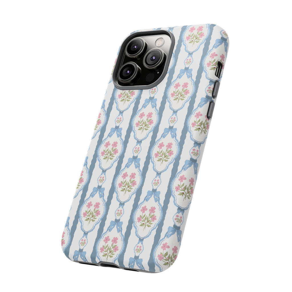 Coque de téléphone Vintage Nœud Bleu et Rose — Motif floral romantique « Tough Cases »