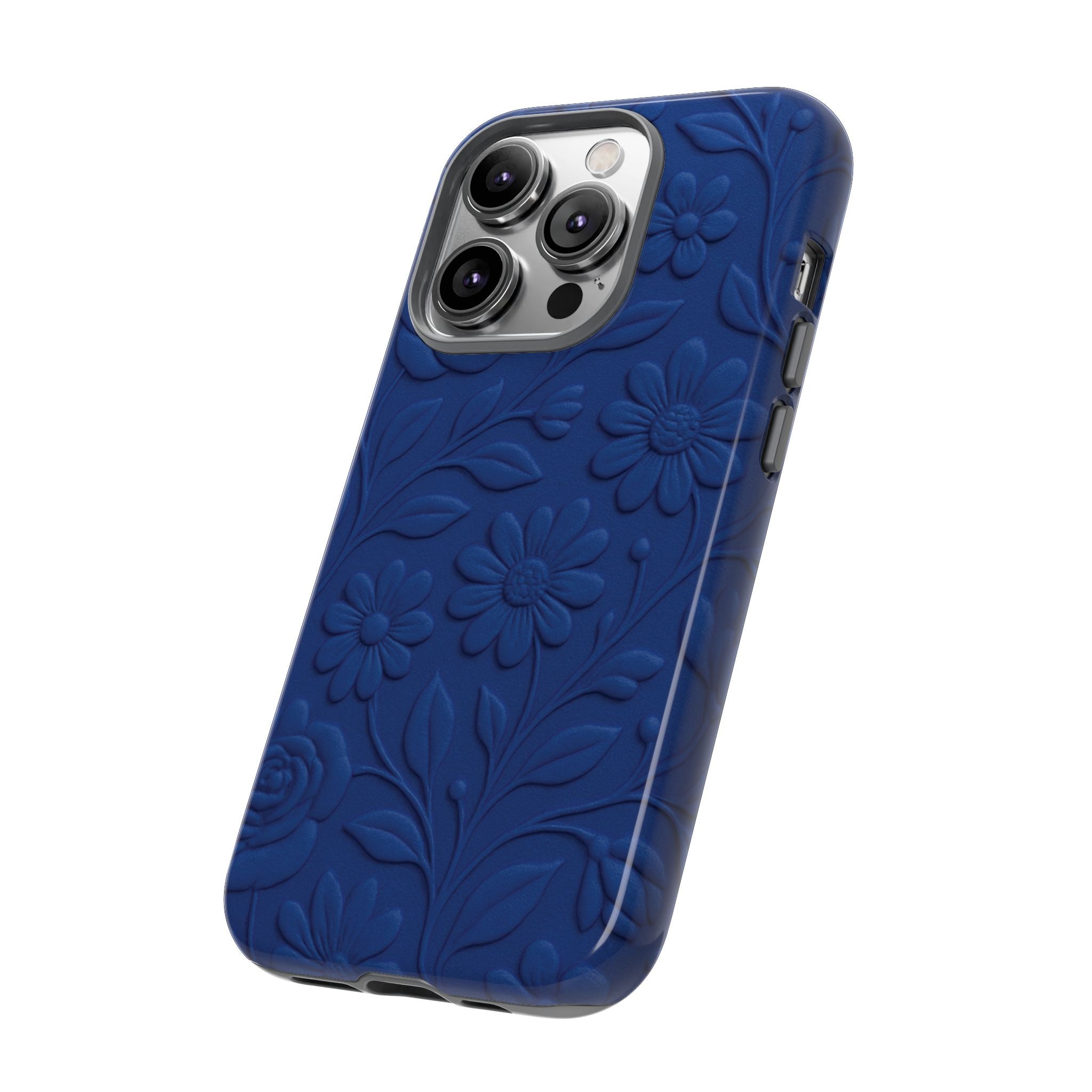 3D Illusion Floral Cobalt Blue Phone Case Elegant Raised Flower Design, Seamless Textured Look, Durable & Stylish Protection for iPhone and Android Models Fits iPhone & Samsung Models