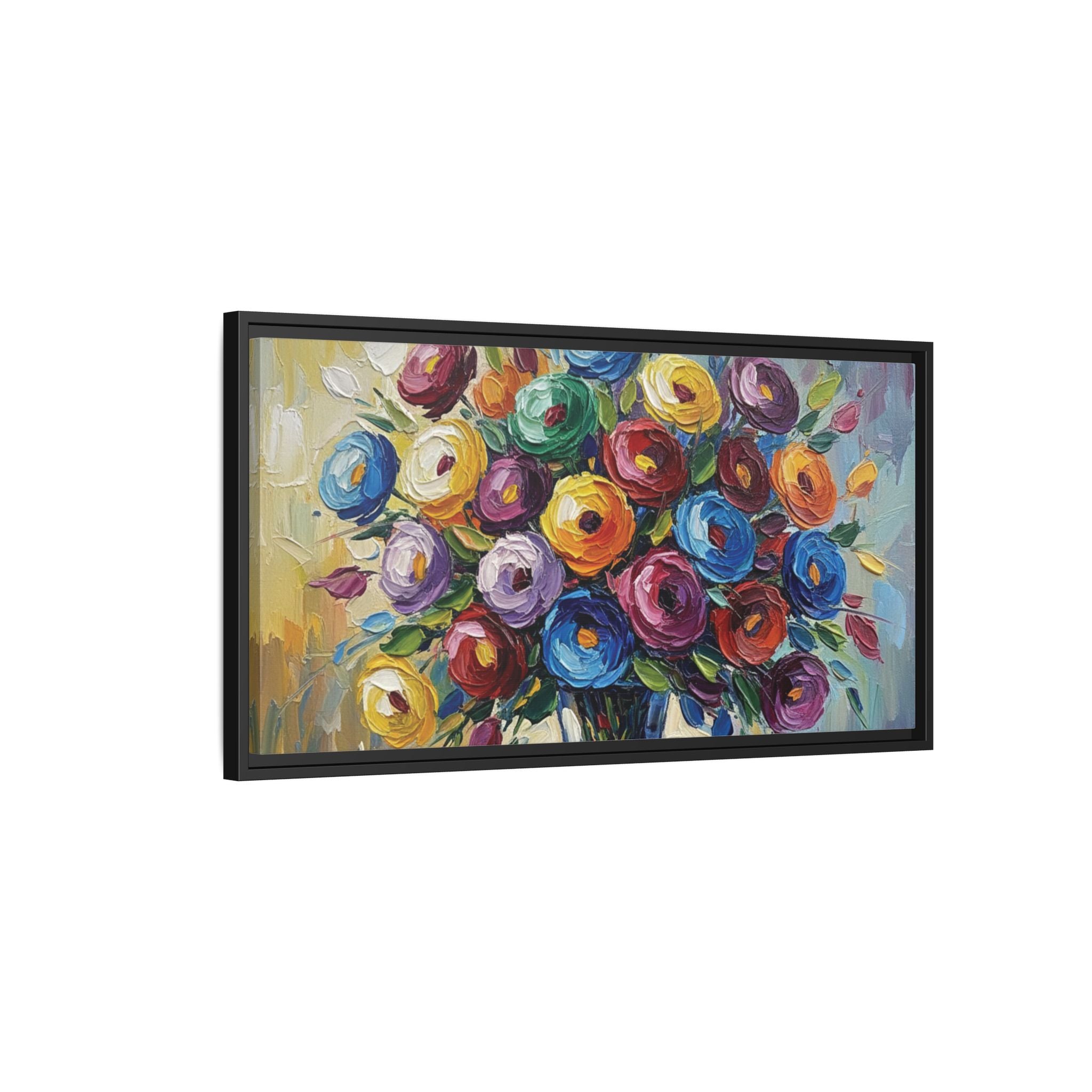 Impression sur toile bouquet floral aquarelle - Tableau mural encadré mat - Illusion de peinture à l'huile vibrante