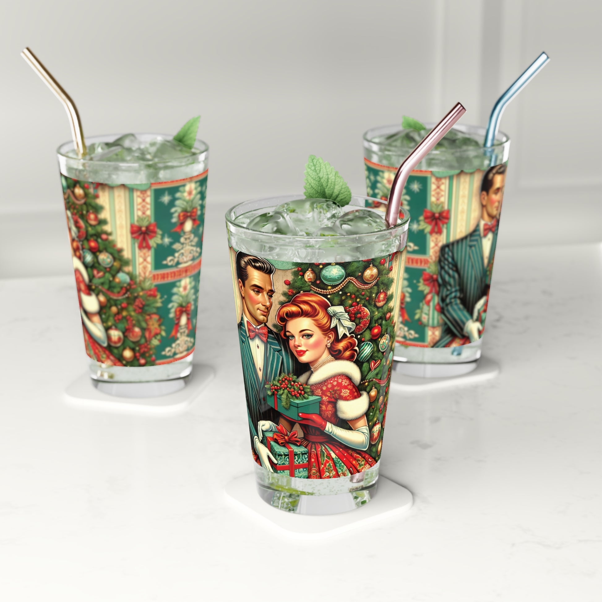 Vintage Retro Radiance 16 oz Pint Glass Featuring 50s Franciscan Diamond Starburst Kitsch Christmas Card Art Party Drinkware, Cocktail Glass Housewarming Perfect Gift Party Drinkware, Cocktail, Wedding Perfect for Parties - MRSBYVALLE
