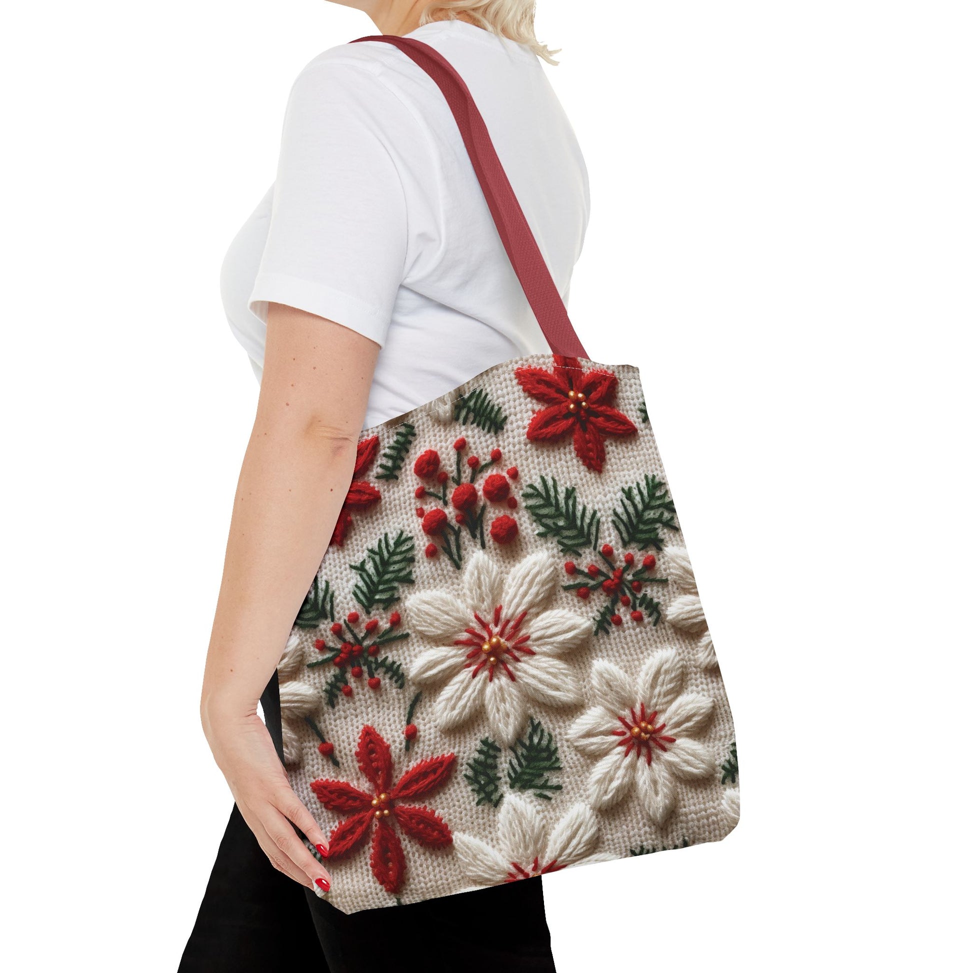 Festive Poinsettia Christmas Tote Stylish Holiday Bag for Shopping, Gifts, and Everyday Use - Durable, Reusable, and Perfect for Spreading Cheer This Holiday Season - MRSBYVALLE