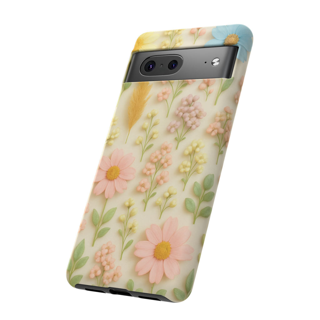Pastel Dried Flowers Illusion Phone Case 3D Realistic Pressed Floral Design, Bright Botanical Aesthetic, Soft Nature-Inspired CoveriPhone & Galaxy