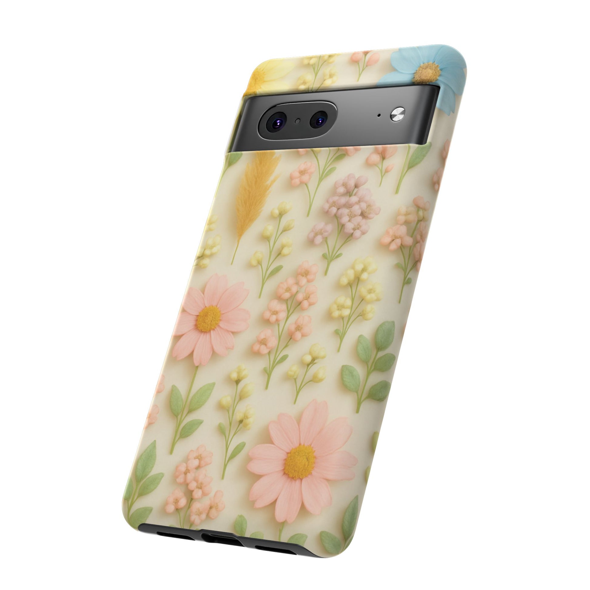 Pastel Dried Flowers Illusion Phone Case 3D Realistic Pressed Floral Design, Bright Botanical Aesthetic, Soft Nature-Inspired CoveriPhone & Galaxy
