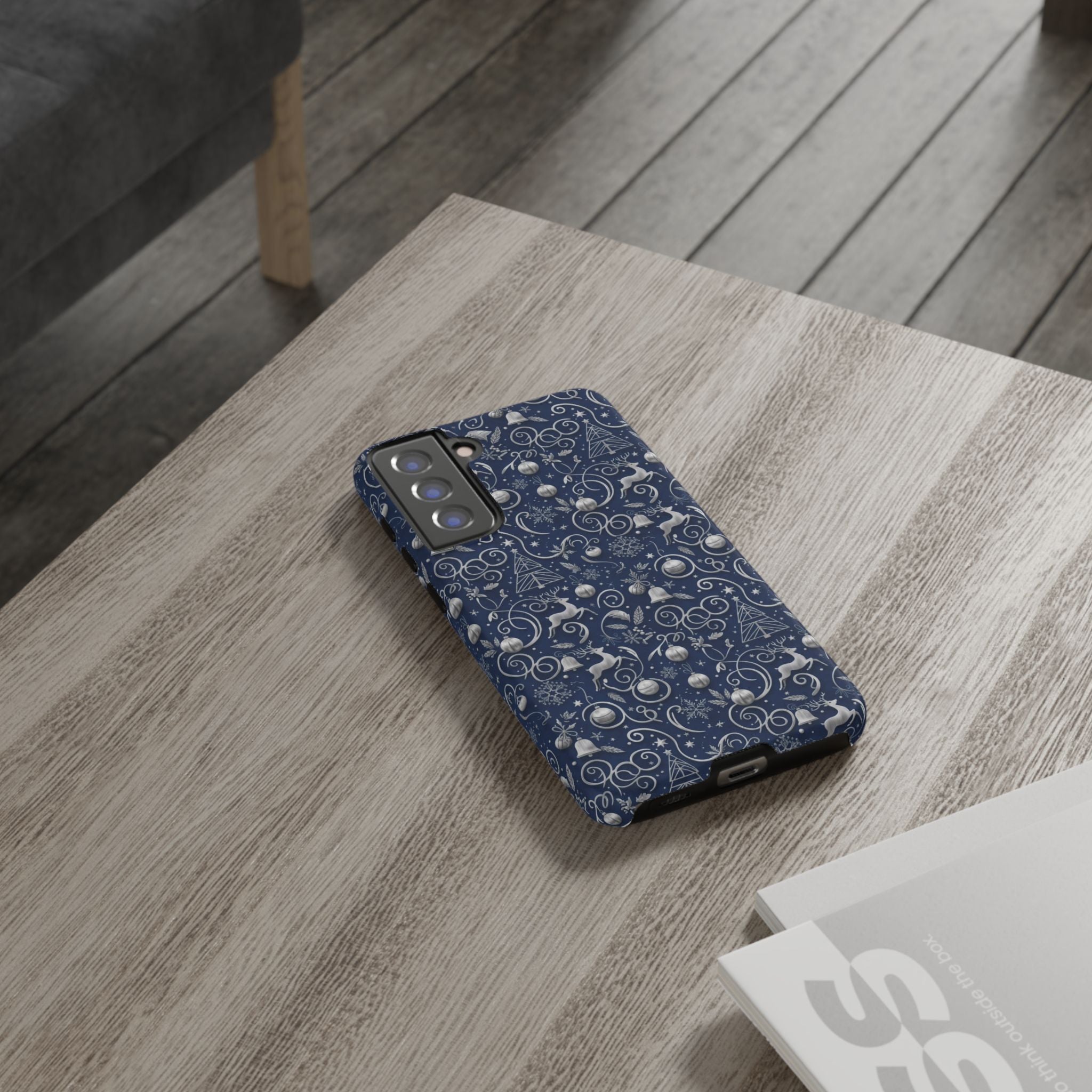 Coque Téléphone Noël Bleu & Argent – Motif Paillettes Festives pour iPhone 17, Tous iPhones & Galaxy | Cadeau MRSBYVALLE pour Elle