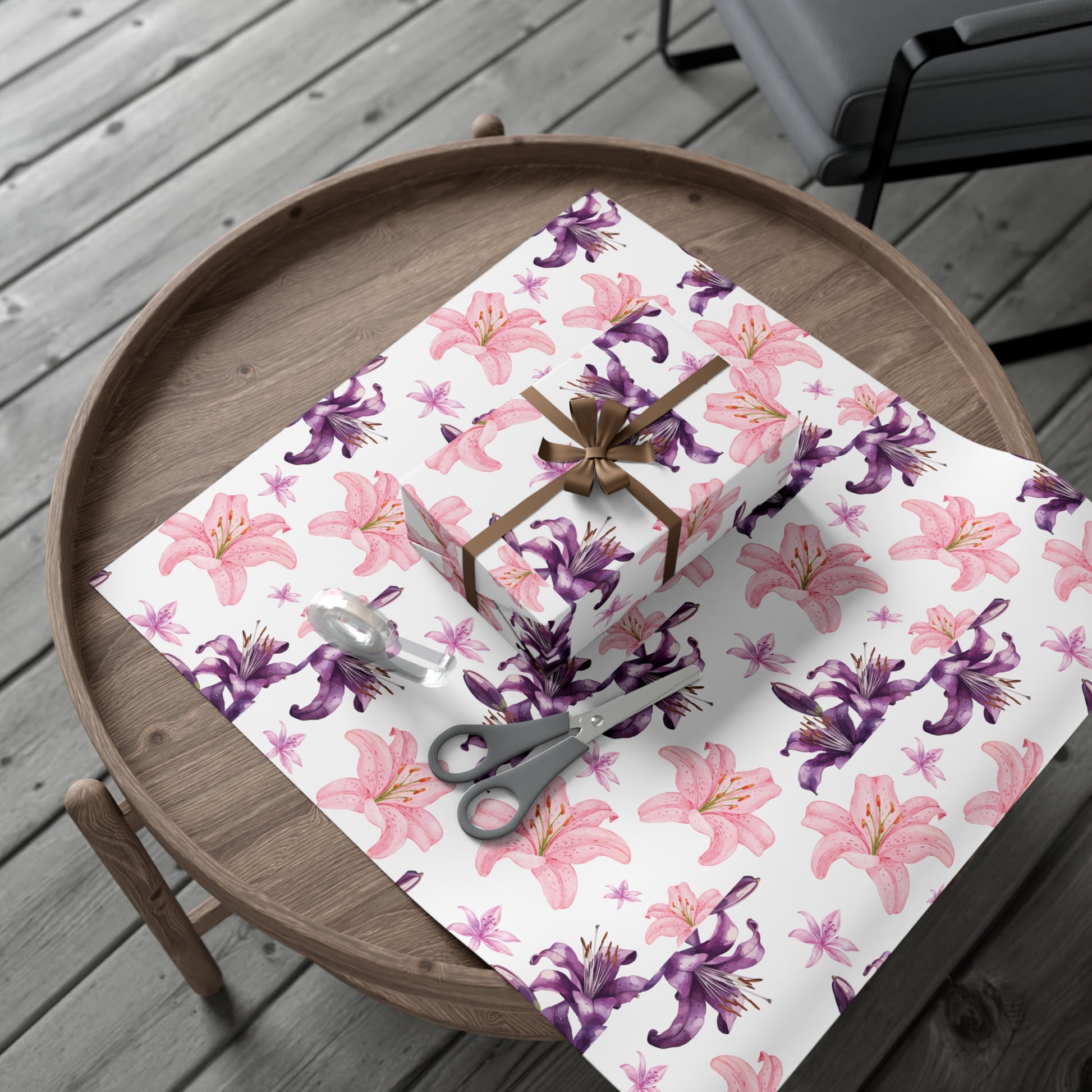Blooming Tiger Lily Pink and white Wrapping Paper | Cozy Holiday Gift Wrap | Perfect for Christmas Presents, Wedding Celebrations, and Winter Wonderland Themes Christmas - MRSBYVALLE