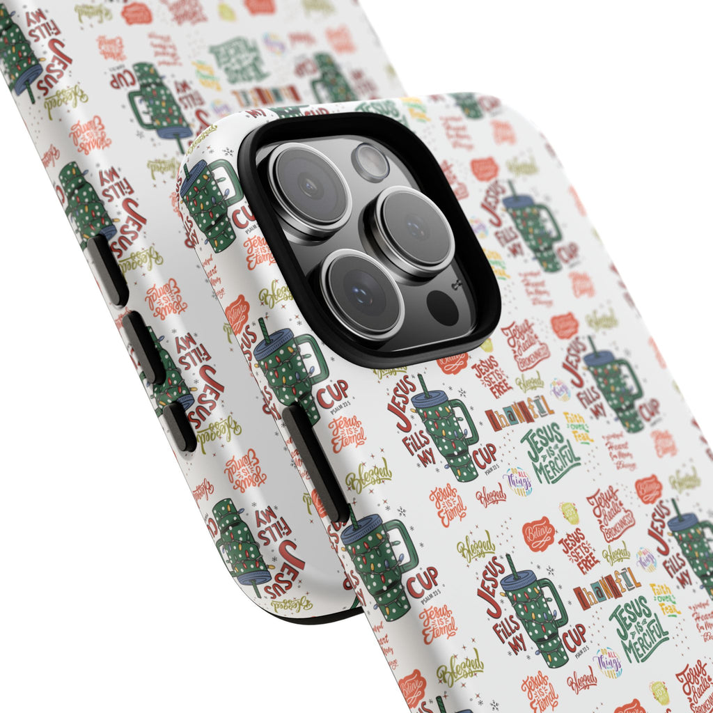 Jesus Fill My Cup Phone Case Cute Floral Design in Red, Pink, Blue – Aesthetic Protective Case for iPhone and  Android