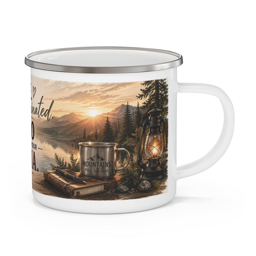 Enamel Mug — "Offline, Over Caffeinated, Zero Interest in Your Drama" Camping Coffee Cup