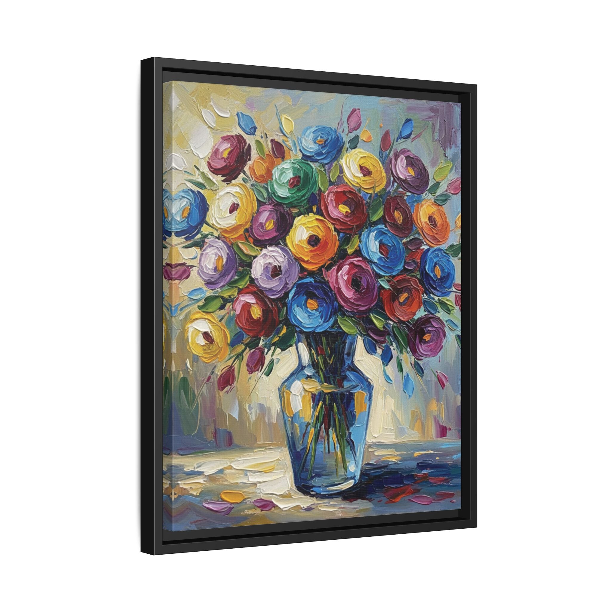Impression sur toile bouquet floral aquarelle - Tableau mural encadré mat - Illusion de peinture à l'huile vibrante