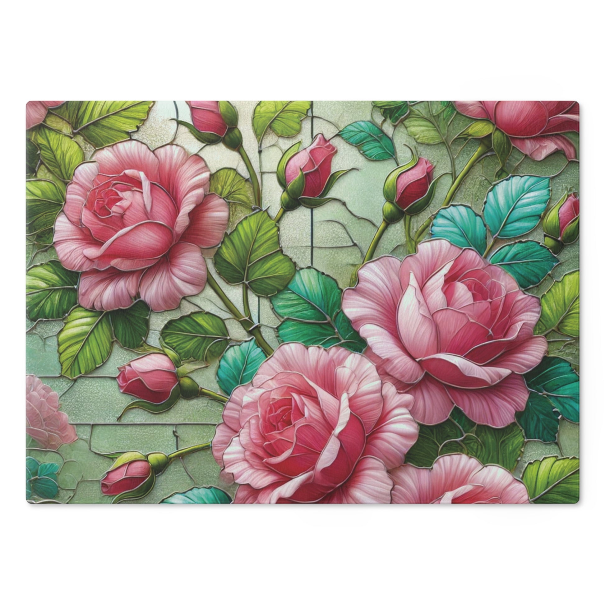 Elegant Stained Glass Cutting Board with Roses Durable Tempered Glass, Decorative Functional Kitchen Accessory, Perfect for Chopping, Serving, & Gifting | Rose Design New House Gift - MRSBYVALLE