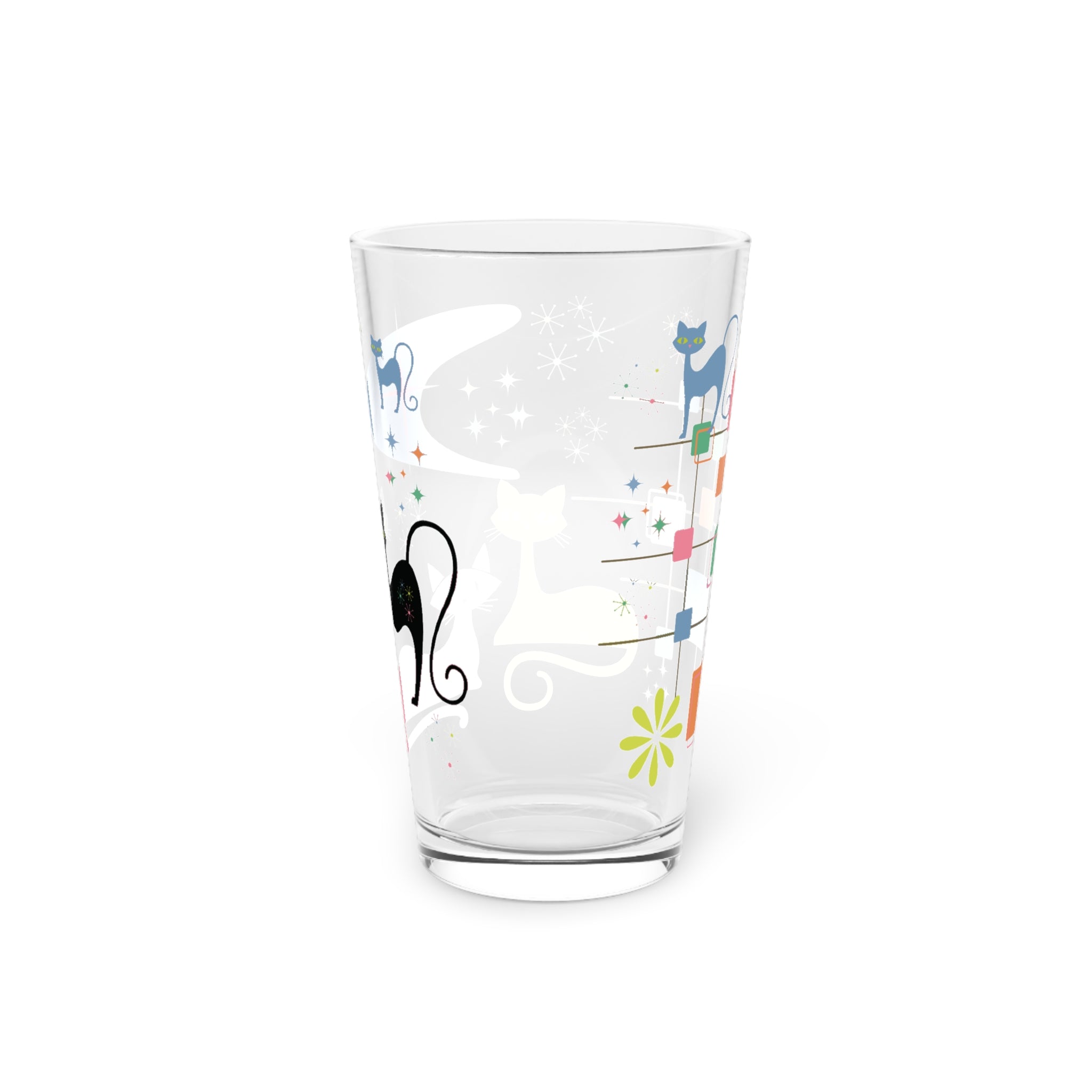 Atomic Kitty Retro Pint Glass — 16oz Vintage Party Drinkware