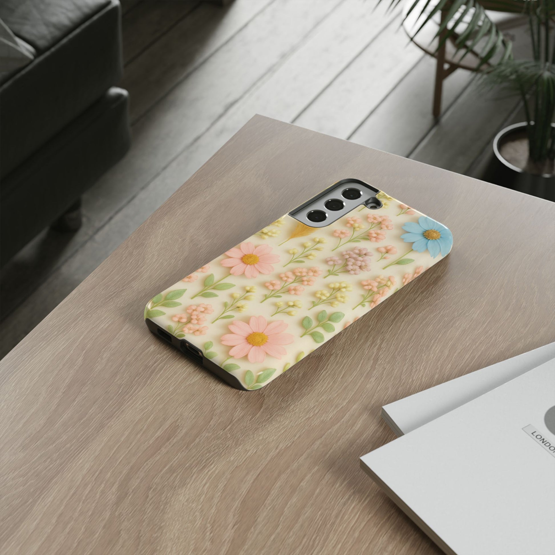 Pastel Dried Flowers Illusion Phone Case 3D Realistic Pressed Floral Design, Bright Botanical Aesthetic, Soft Nature-Inspired CoveriPhone & Galaxy