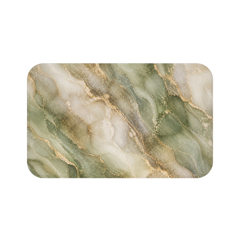 Sage Green Marble Bath Mat — Gold Vein Luxury Absorbent Bathroom Rug