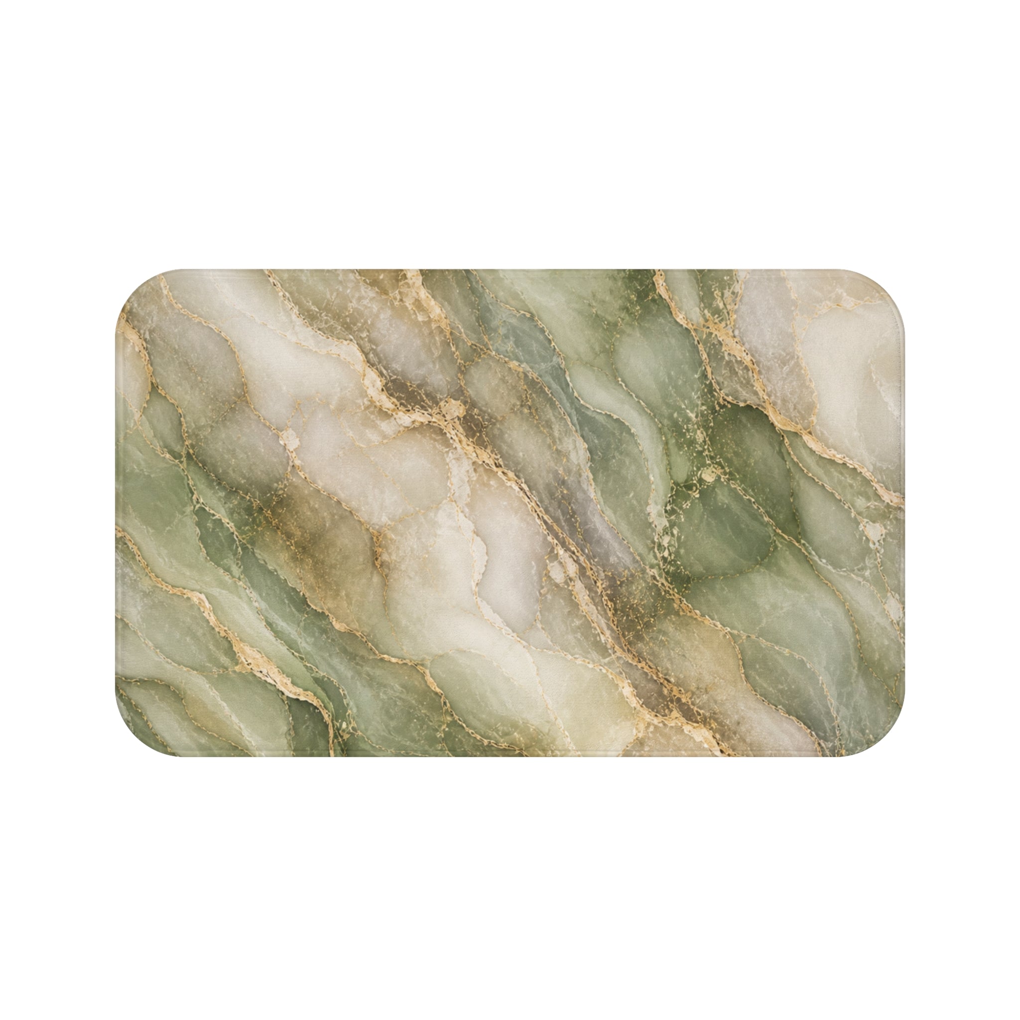 Sage Green Marble Bath Mat — Gold Vein Luxury Absorbent Bathroom Rug