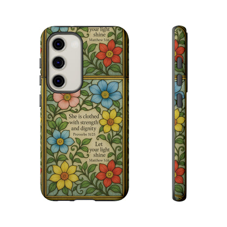 Pastel Floral Stained Glass Bible Verse Phone Case Christian Affirmation, Soft Faith Design, iPhone Samsung Google, Inspirational Gift for HerGift for Christians