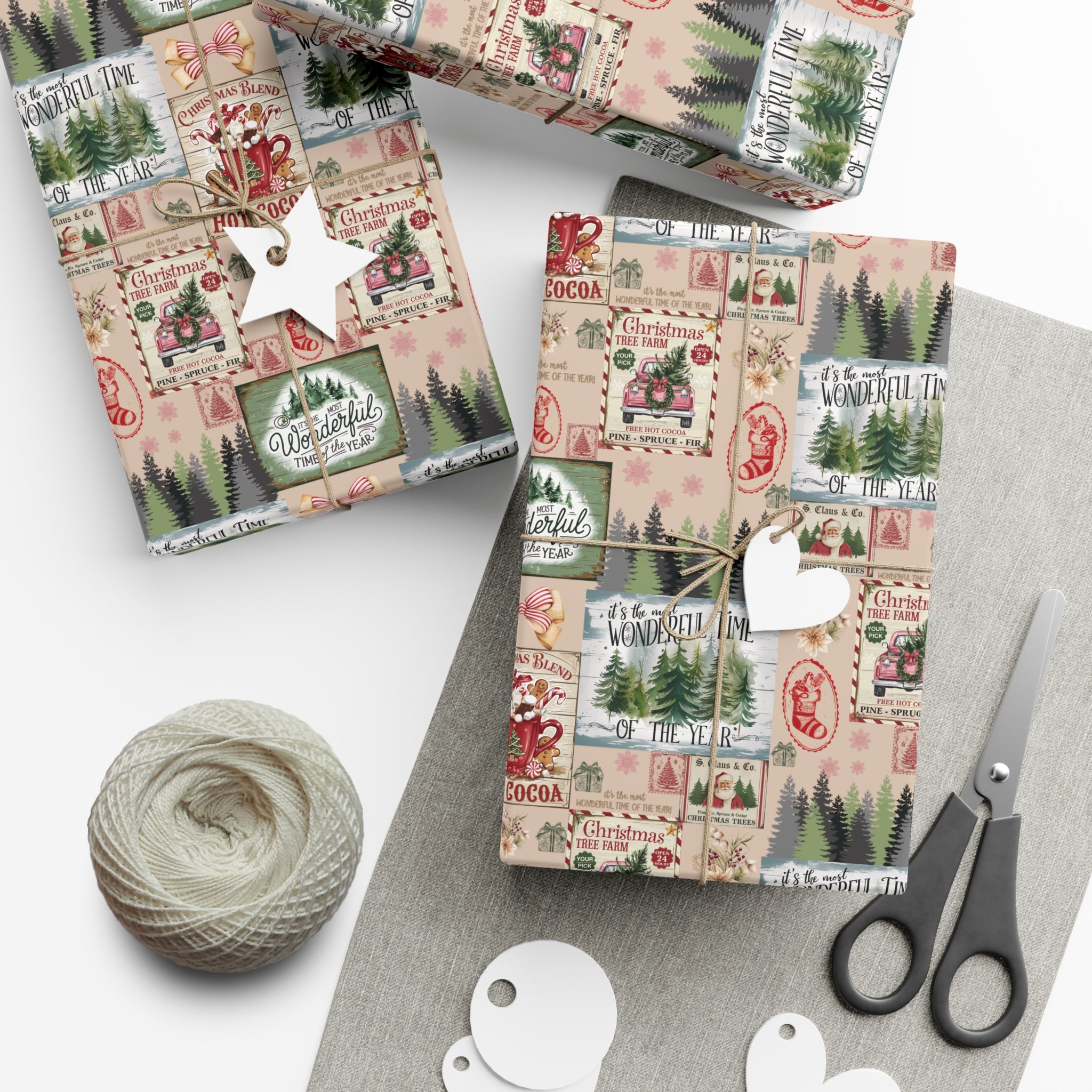 Christmas Wrapping Paper with Vintage Stamps Design  Perfect for Unique Holiday Gift Wrapping Premium Quality Gift Wrap for Luxurious Presentation - MRSBYVALLE