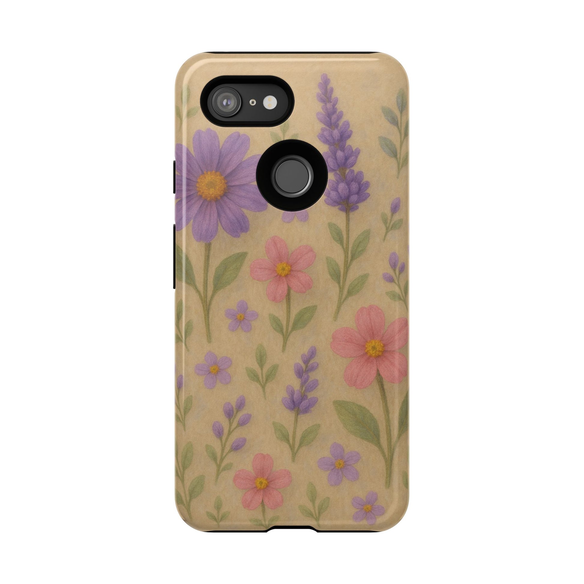 3D Illusion Wildflower Phone Case Cute Pastel Floral Design in Lavender, Pink, Mint Green – Aesthetic Protective Case for iPhone and  Android