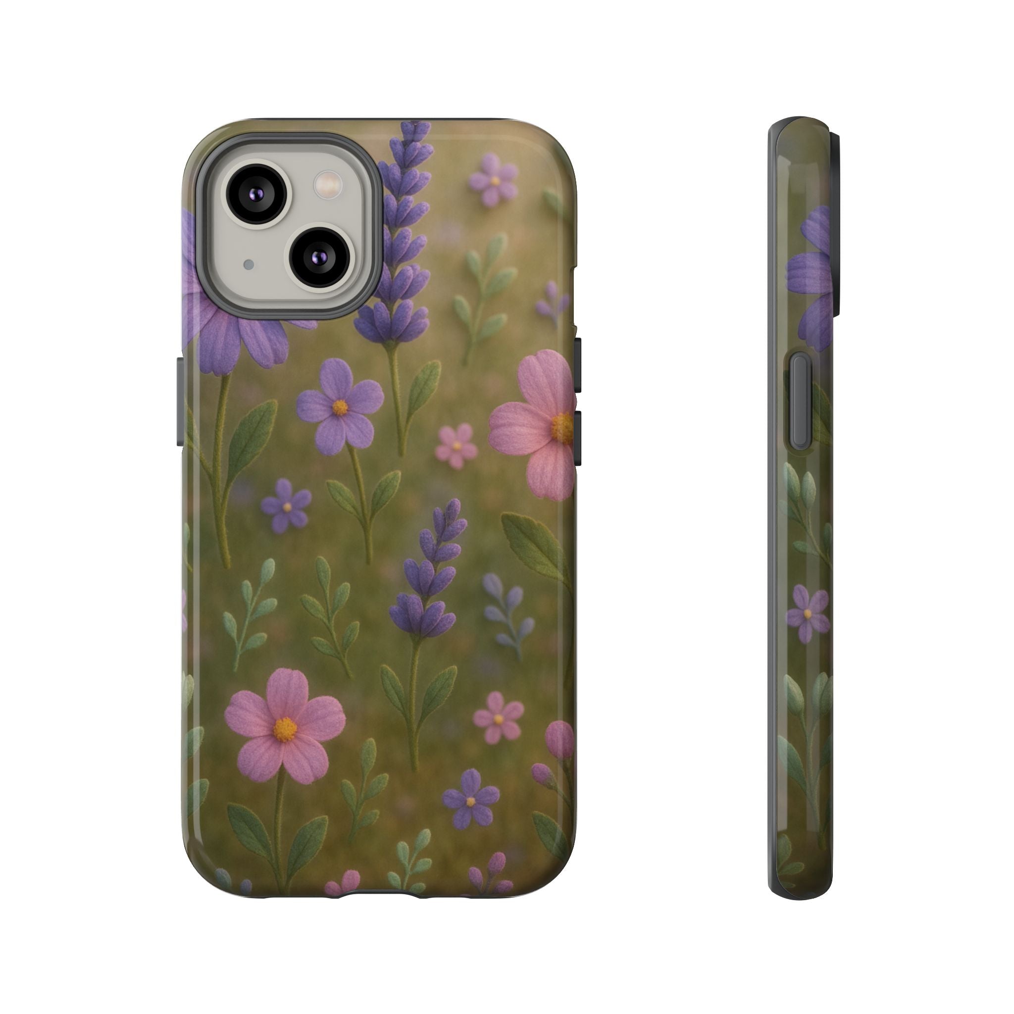 Pastel Flowers 3D Illusion Wildflower Phone Case Cute Pastel Floral Design in Lavender, Pink, Mint Green Aesthetic Protective Case for iPhone and  Android