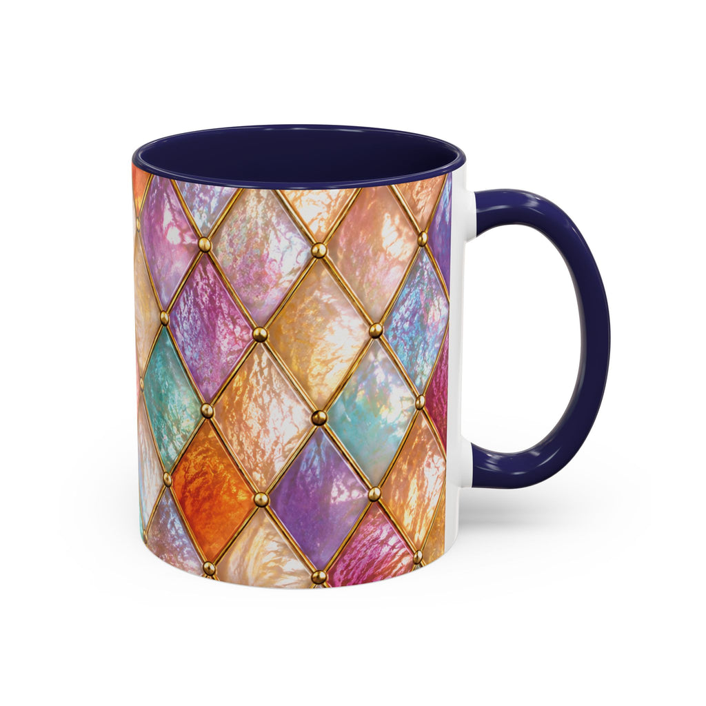 Colorful Jewel-Quilt Accent Coffee Mug — Vibrant Stained-Glass Pattern (11/15oz) Gift for her