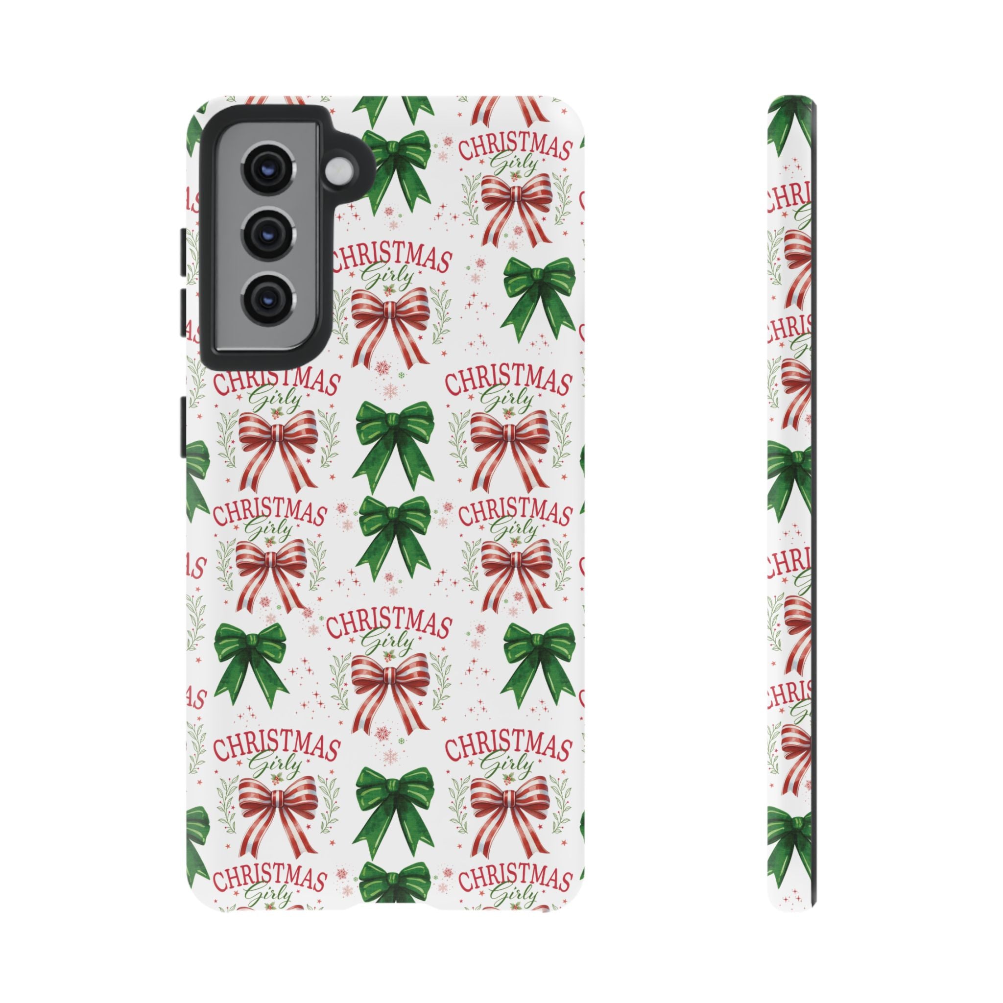 Girly Christmas Coquette Bows Pastel Phone Case for iPhone 17 16 15 23 Samsung, and Pixel | Stylish Protective Cover Gift for Her Perfect for Floral Lover