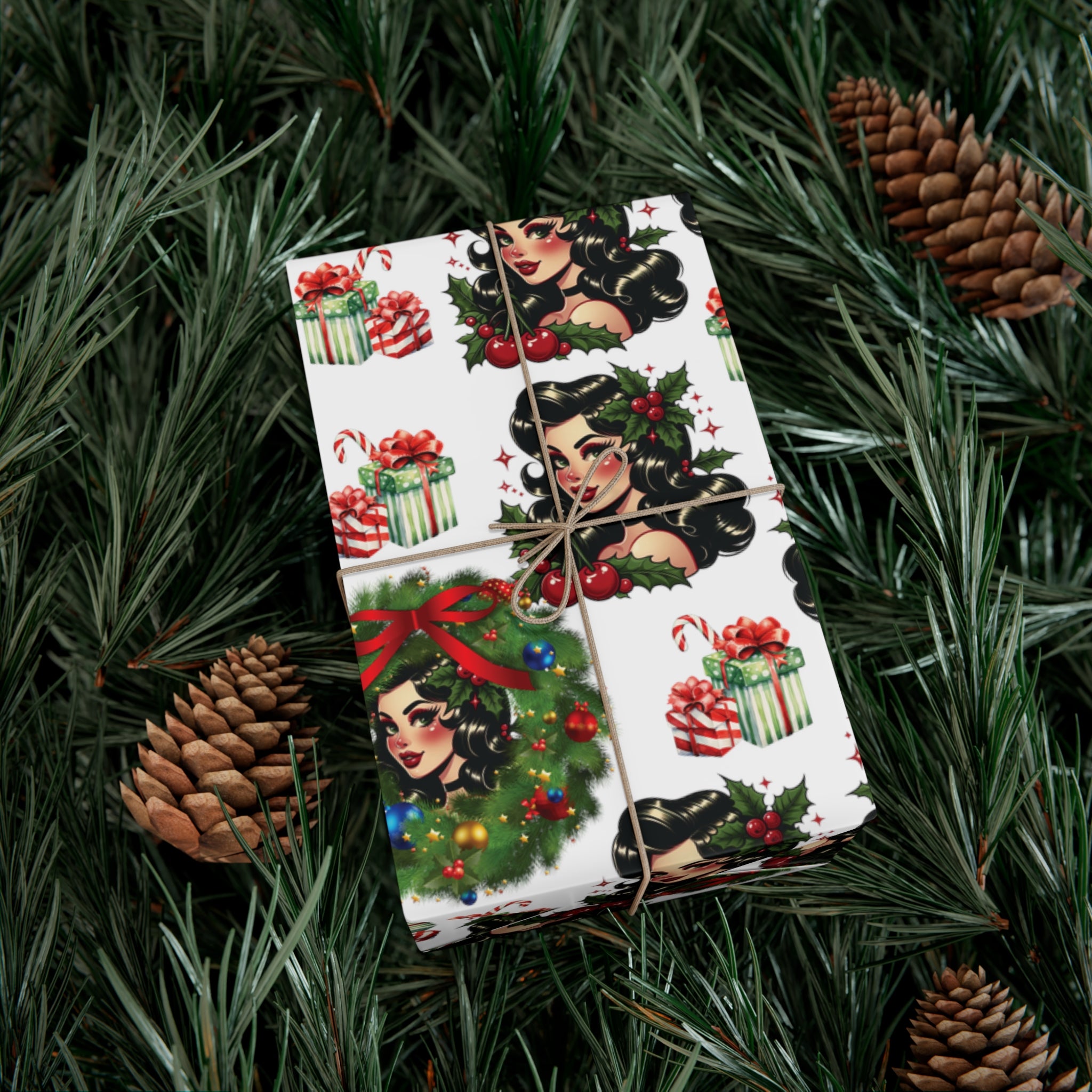 Retro Women Christmas Theme Wrapping Paper Vintage-Inspired Gift Wrap Perfect for Christmas Gifts and Special Occasions, Moms Gift - MRSBYVALLE