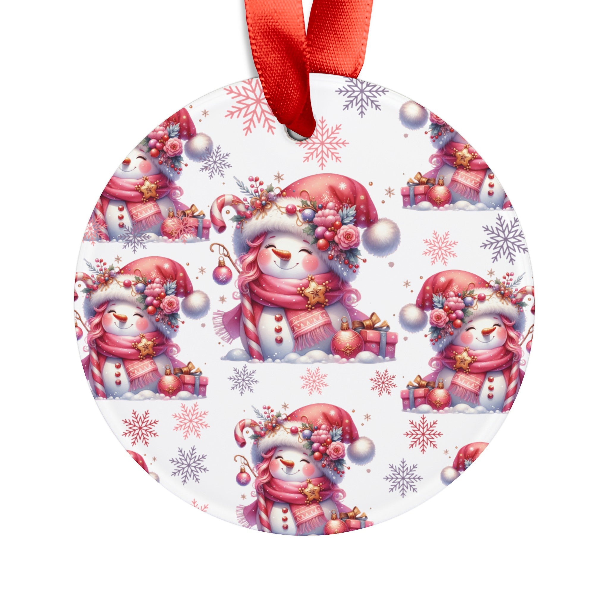Pink Christmas Snow People Acrylic Ornament with Ribbon Perfect Holiday Decoration and Gift Durable Holiday Keepsake | Charming Winter Design | Ideal for Tree Trimming and Gift Giving - MRSBYVALLE