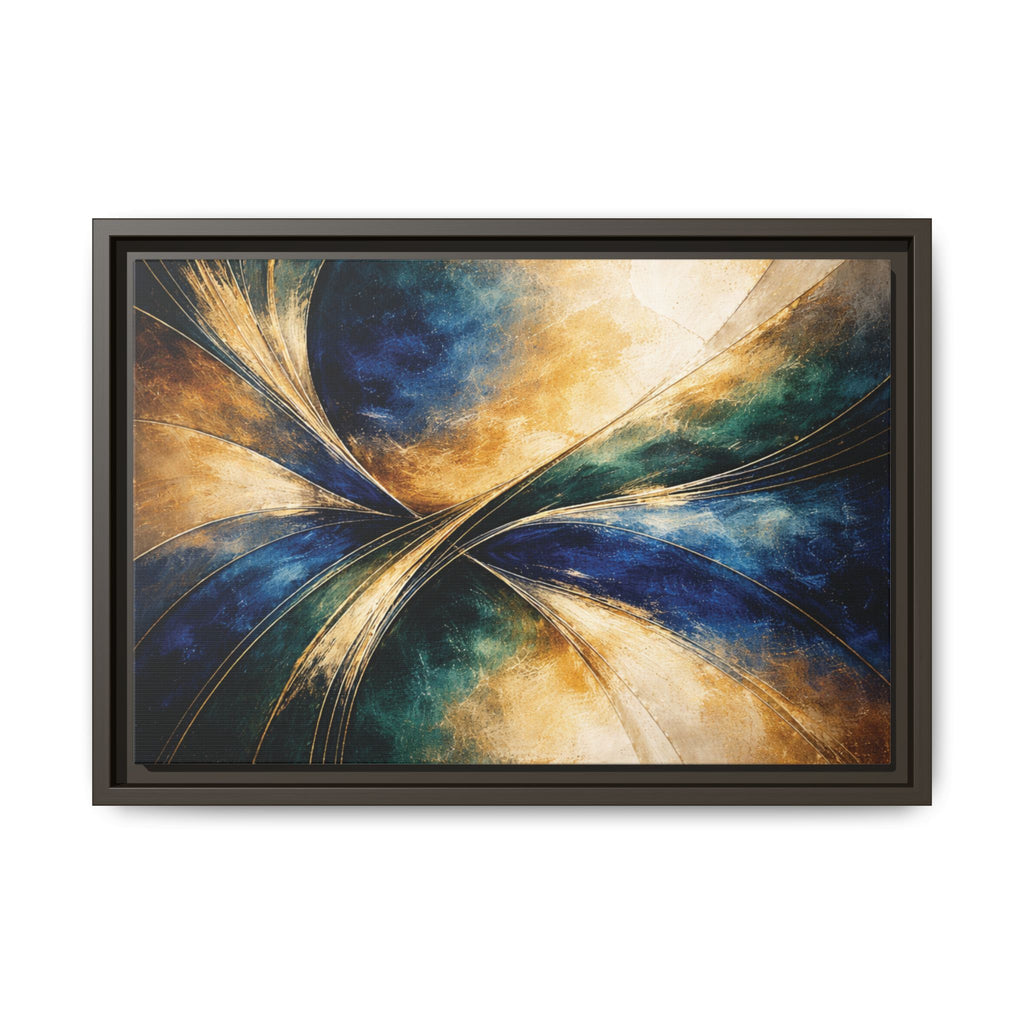 Gilded Convergence  Luxe NeoDeco Blue & Gold Abstract Wall Art Framed