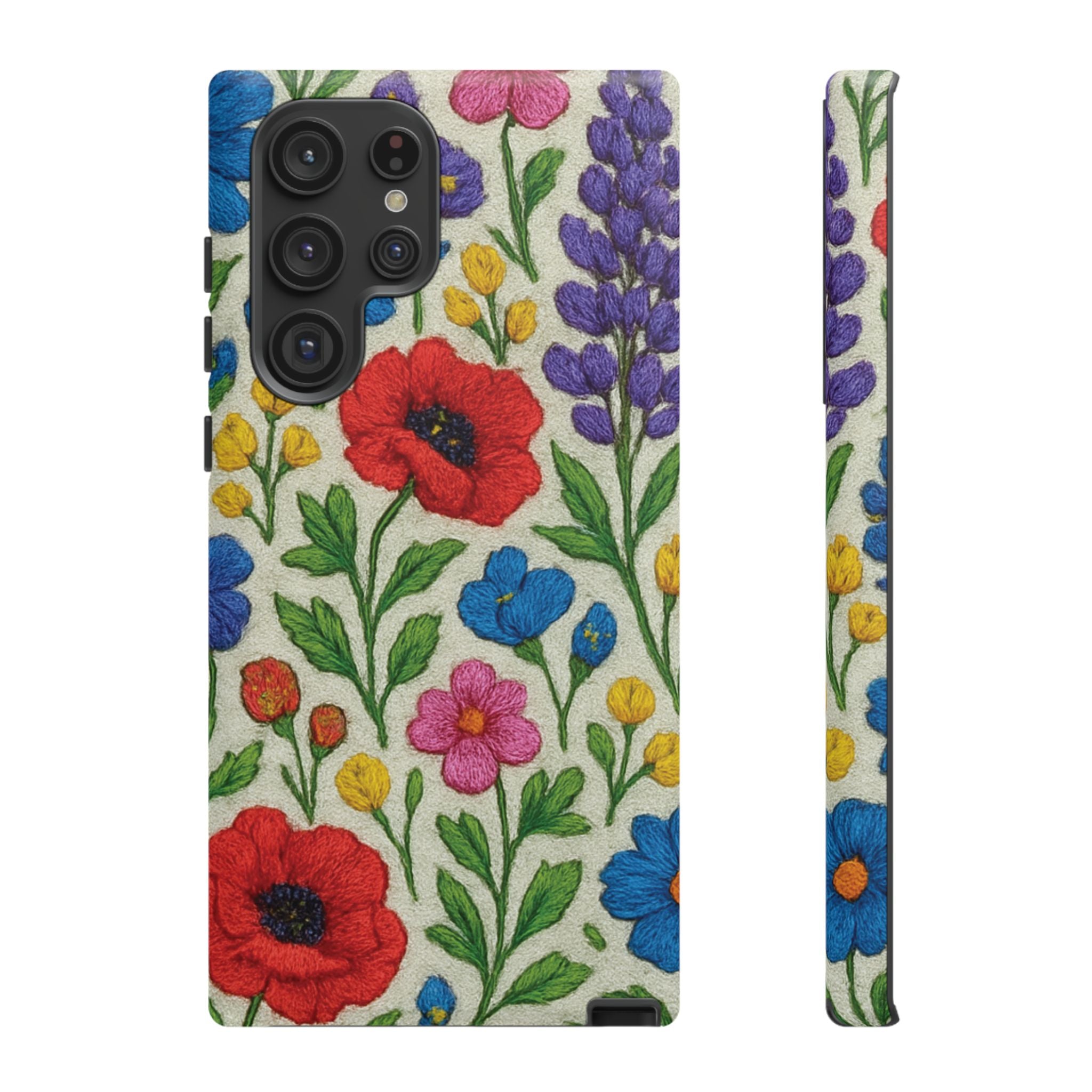 Bright 3D Illusion Wildflower Phone Case Cute Floral Design in Red, Pink, Blue – Aesthetic Protective Case for iPhone and  Android