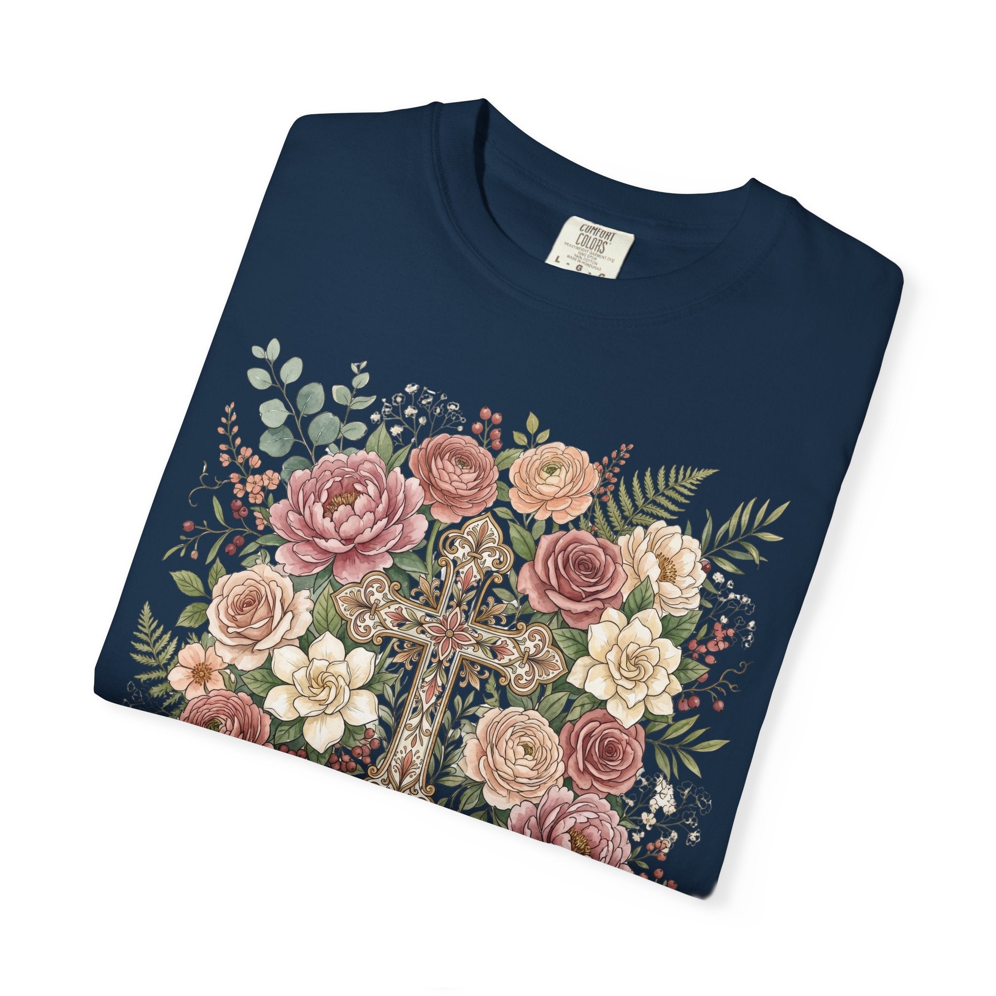He Is Risen Floral Cross T-Shirt Christian Gift