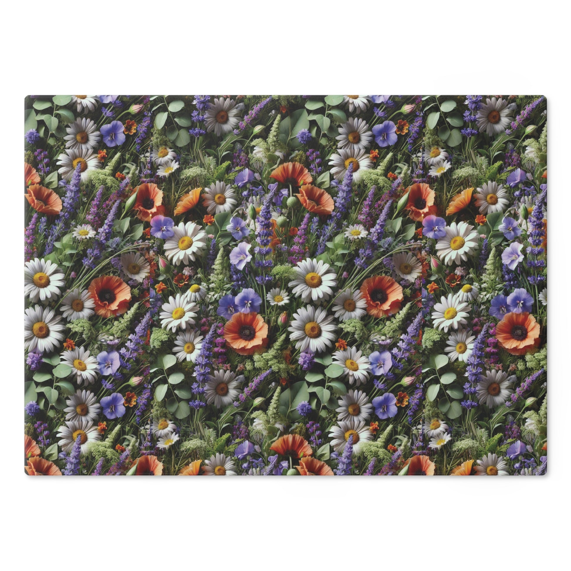 Boho Wildflowers Cutting Board - Durable Glass Kitchen Decor, Vibrant Floral Design, Perfect for Chopping, Serving, or Gifting - MRSBYVALLE